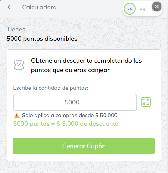 Calculadora de canje de puntos por descuento