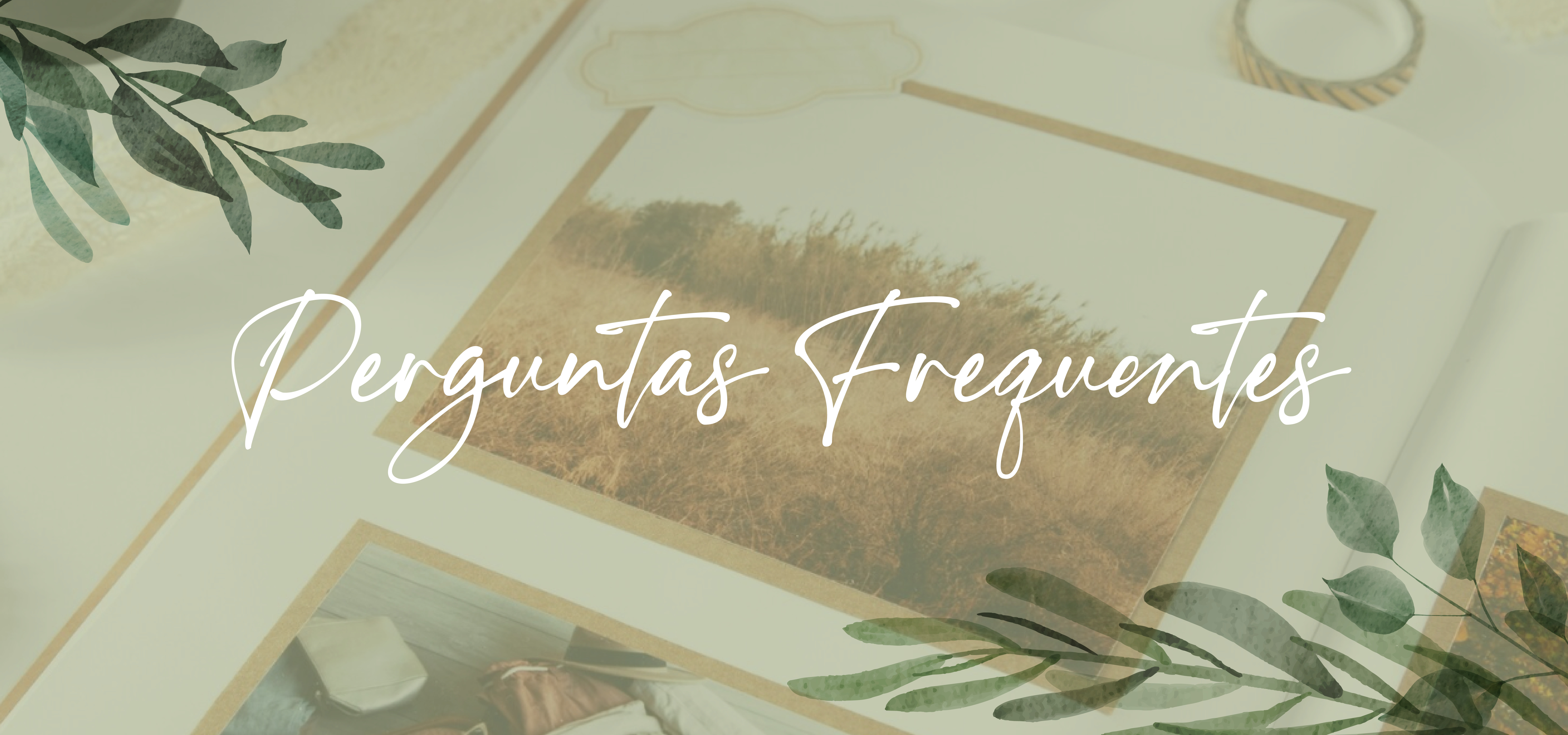 banner com o texto escrito Perguntas Frequentes com imagens de folhas em volta