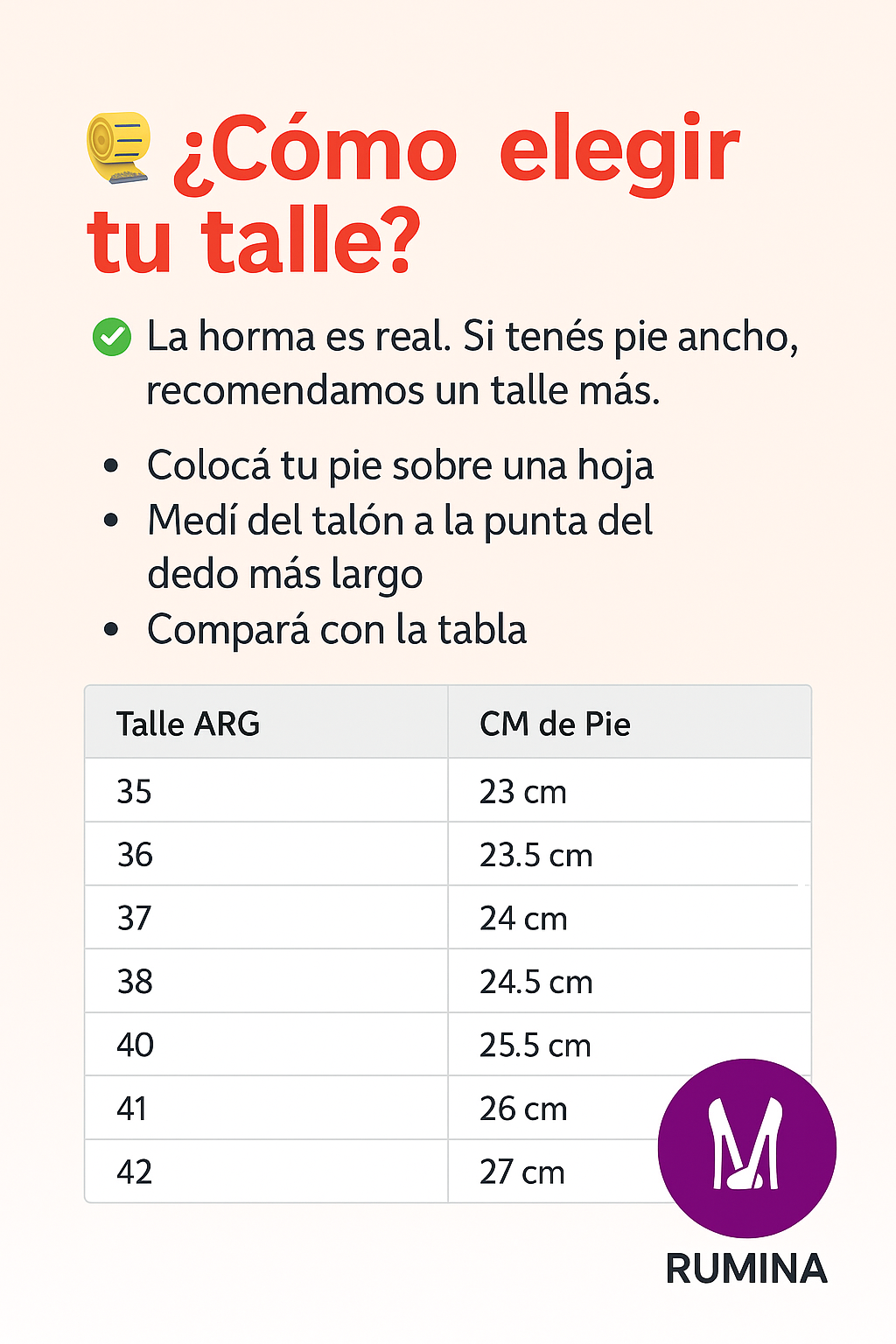 Tabla de talles Rumina