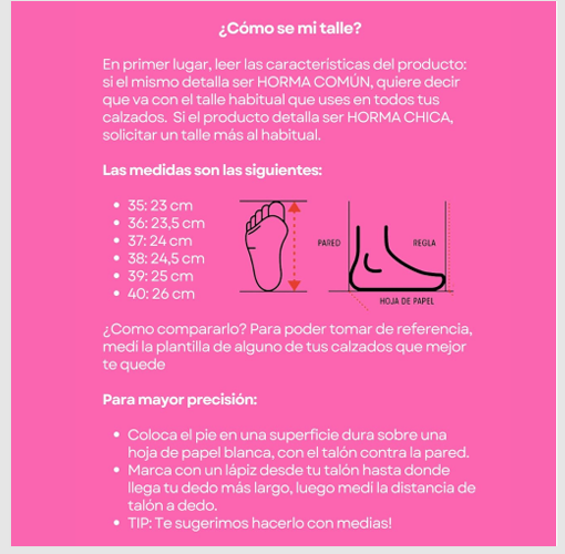 Guía de talles Samba