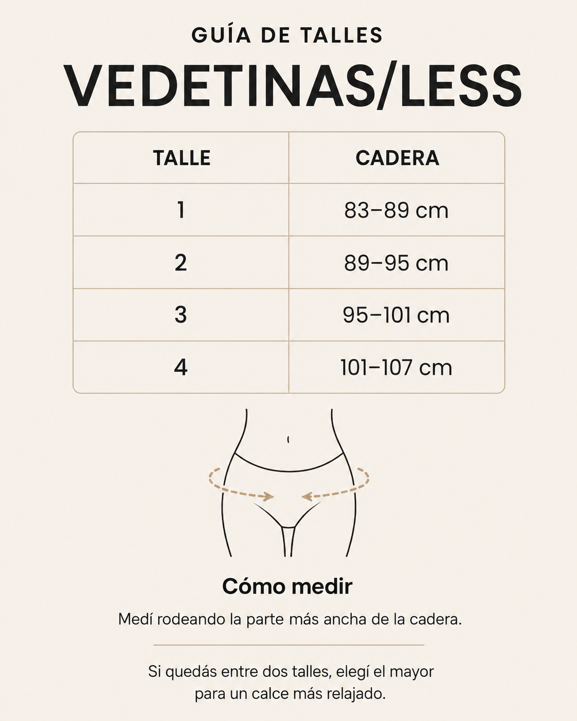 Guía de talles Vedetinas y Less Uaira