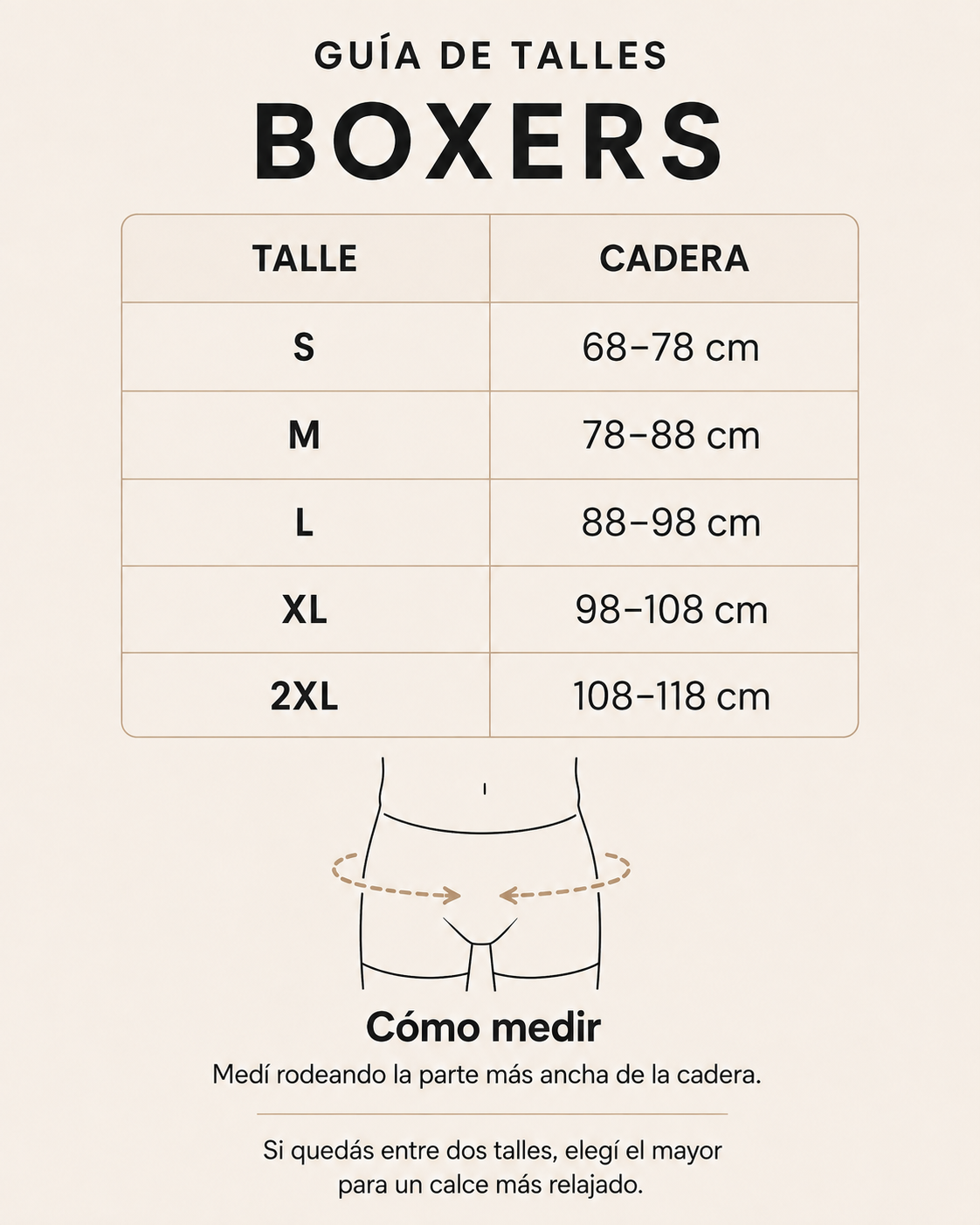 Guía de talles Boxers Uaira