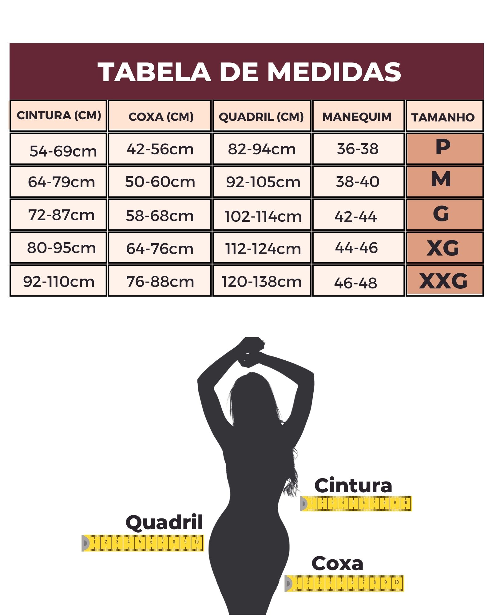 Tabela de medidas BellaShaper