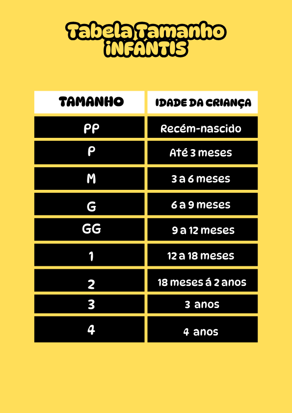 tabela de medidas de roupas infantis