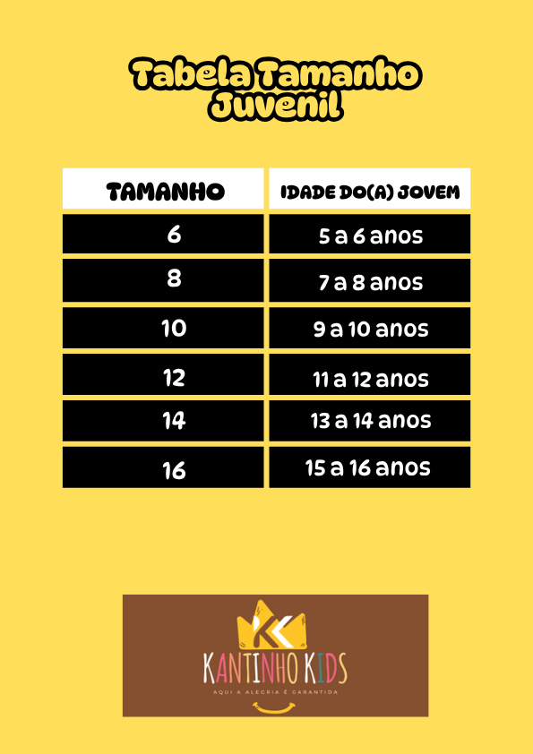 tabela de medidas roupas juvenis