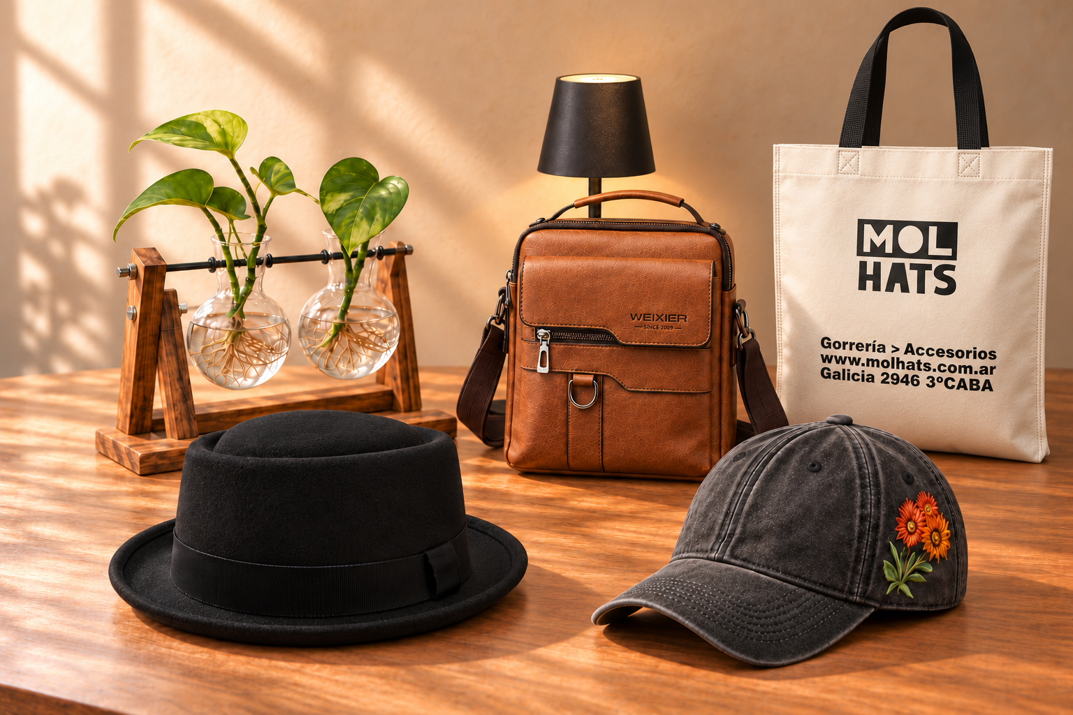 Ideas de regalo Mol Hats: gorra botánica, sombrero, morral, lámpara, portaesquejes y Eco Bolsa.