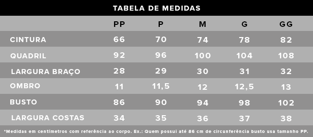 TABELA DE MEDIDAS