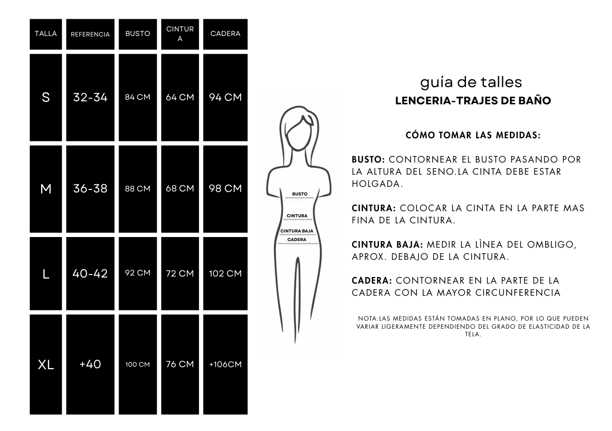 Guía de talles Lencería y Bikinis