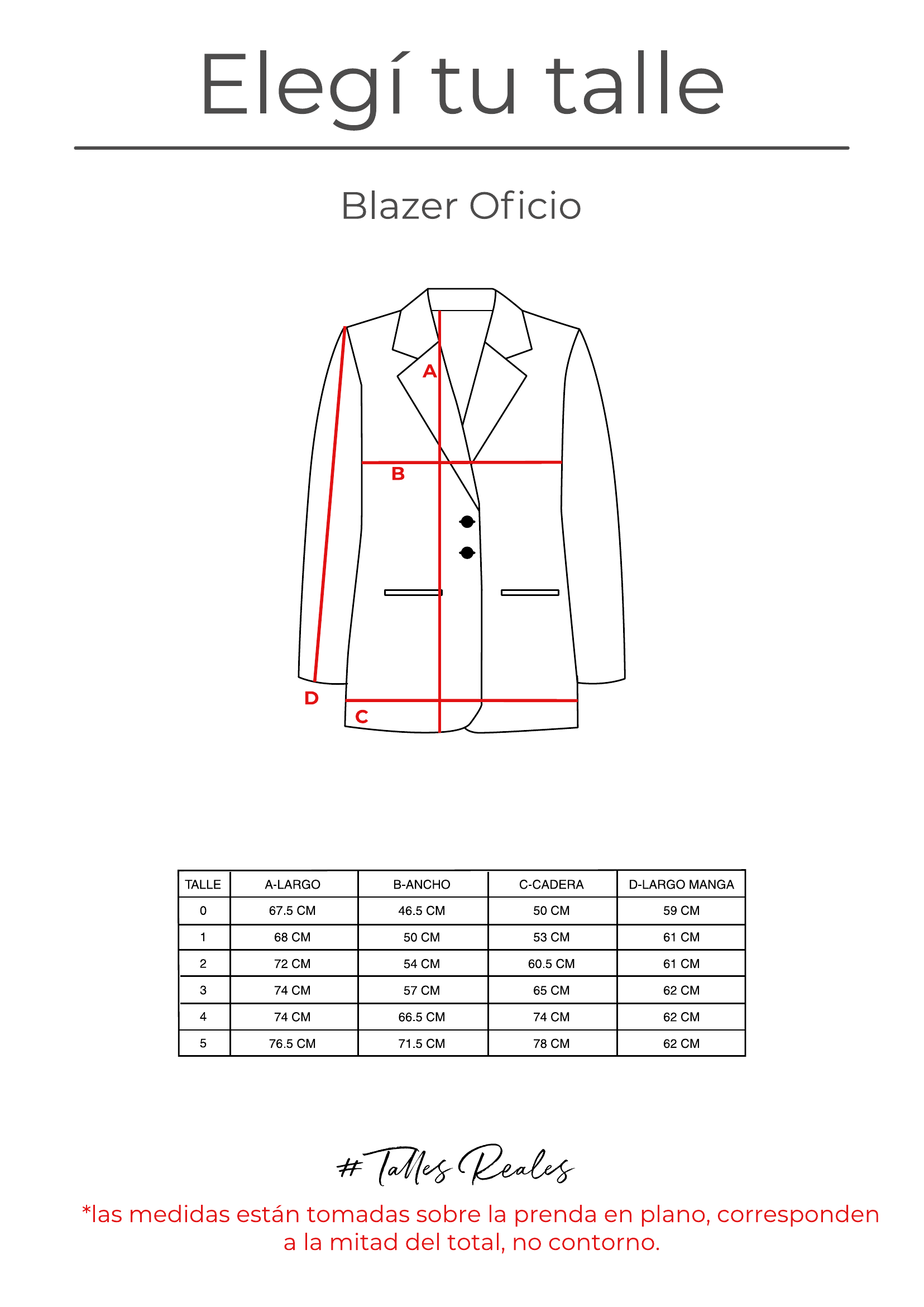 Guía de talles Blazer Oficio