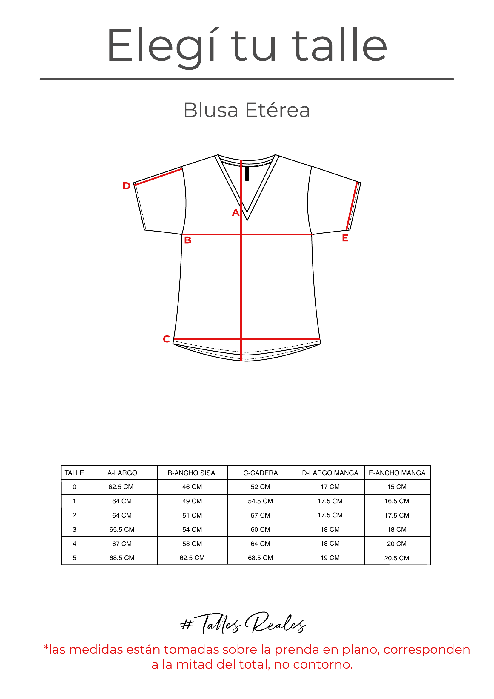 Guía de talles Blusa Etérea