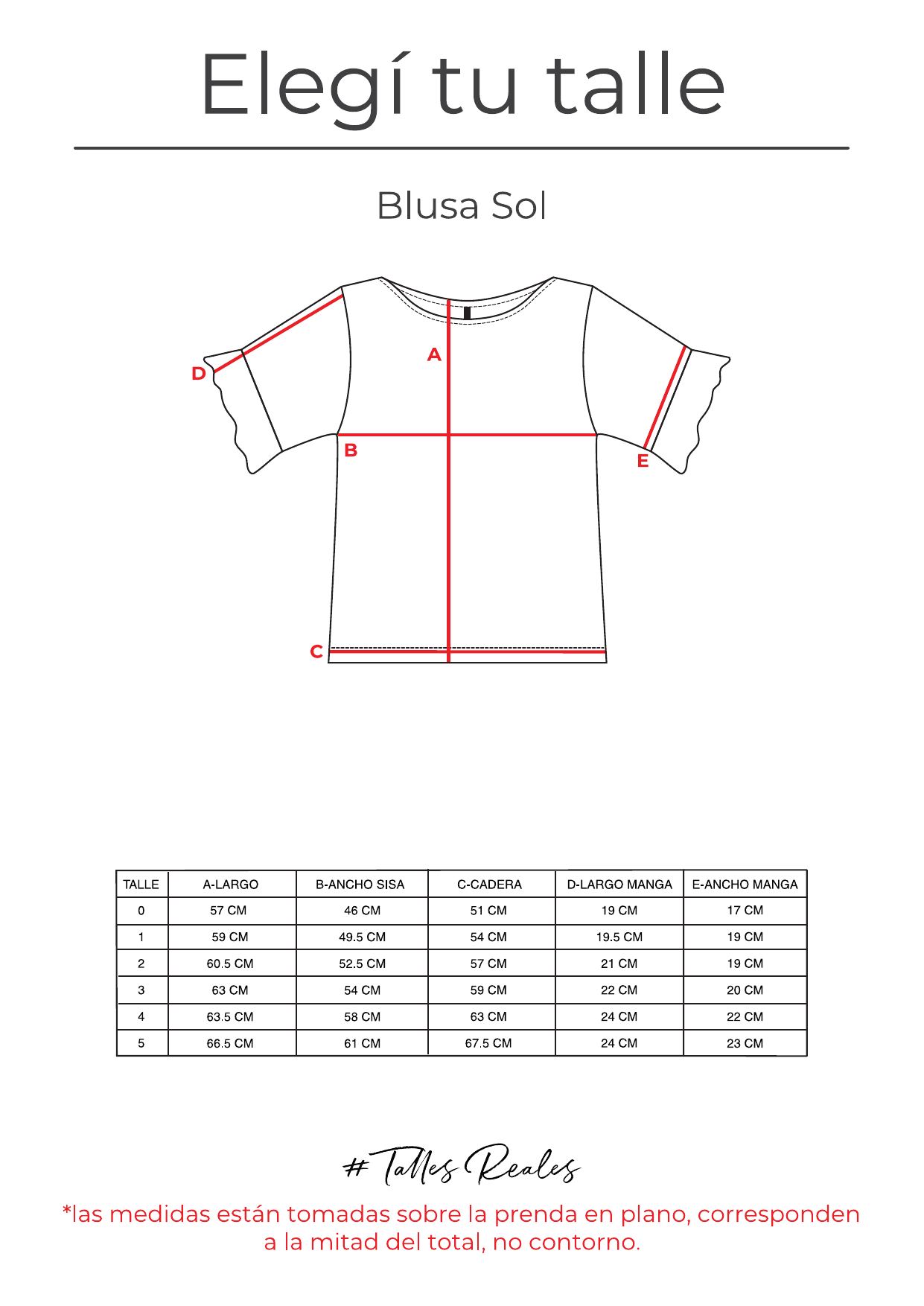 Guía de talles Blusa Sol