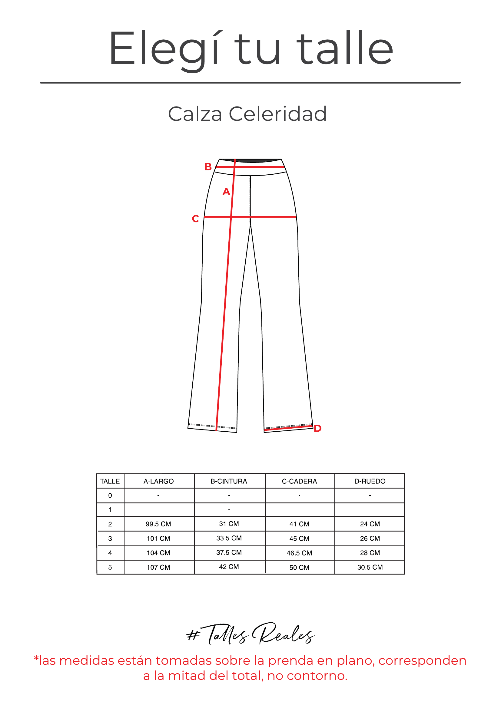 Guía de talles Calza Celeridad