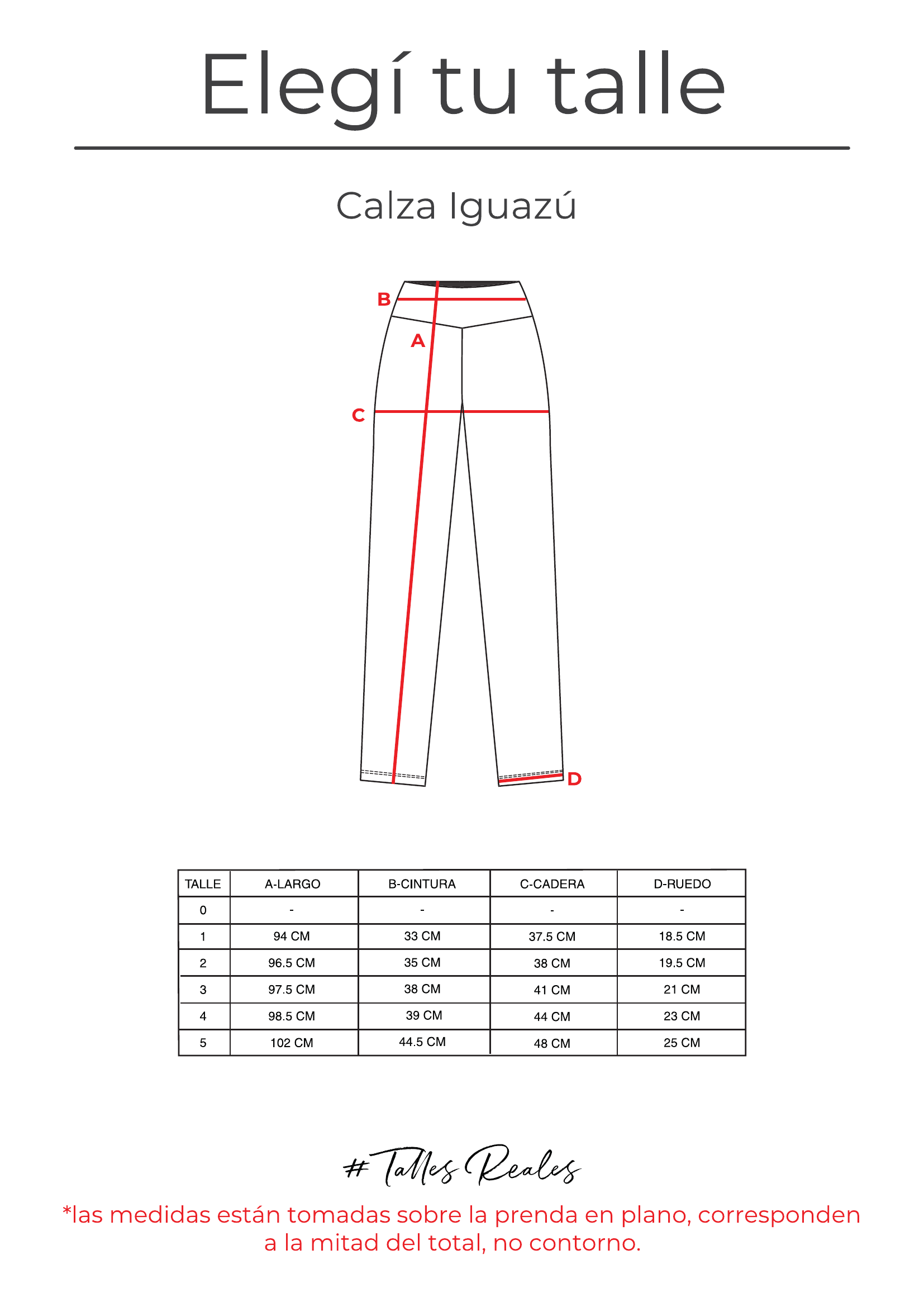 Guía de talles Calza Iguazú