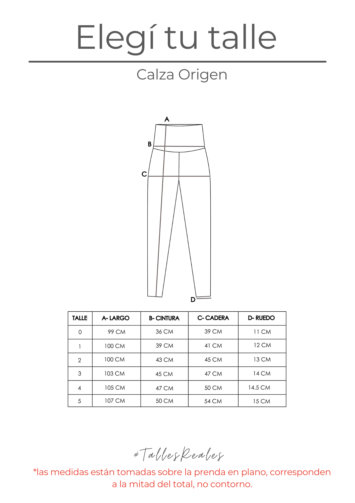 Guía de talles Calza Origen