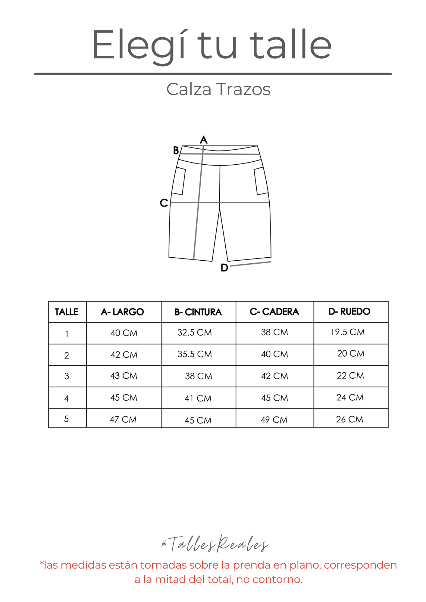 Guía de talles Calza Trazos