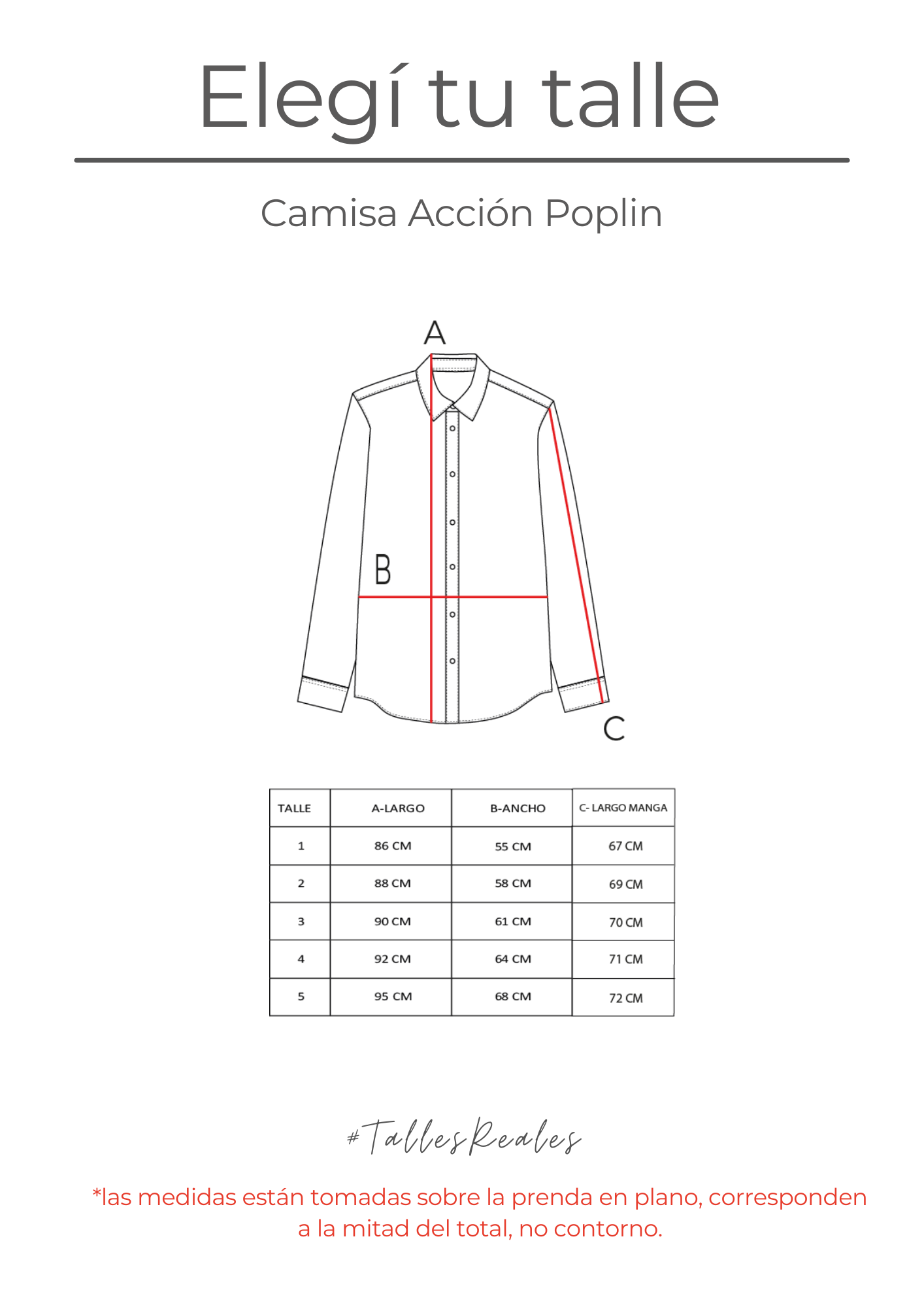 Guía de talles Camisa Acción Poplin