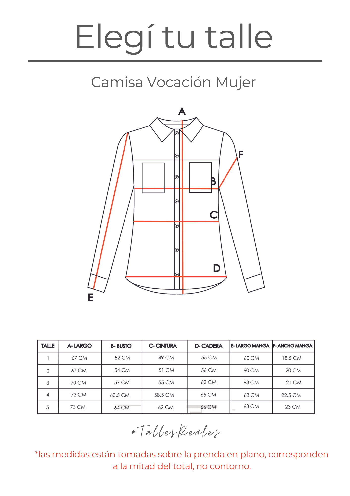 Guía de talles Camisa Vocación