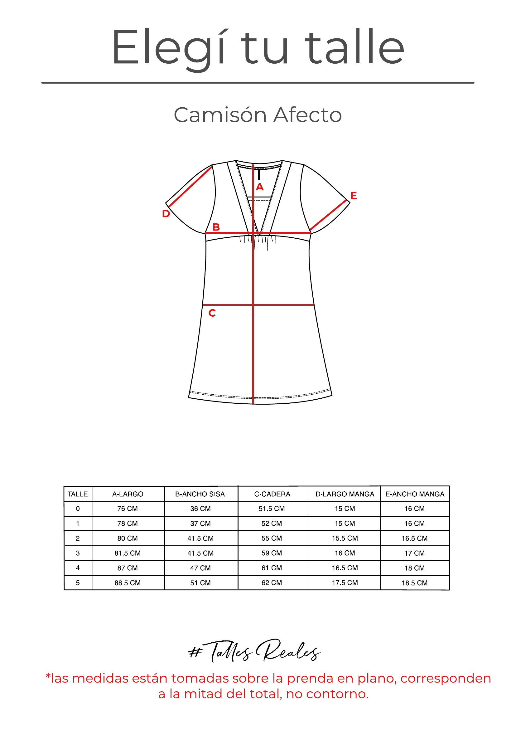 Guía de talles Camisón Afecto