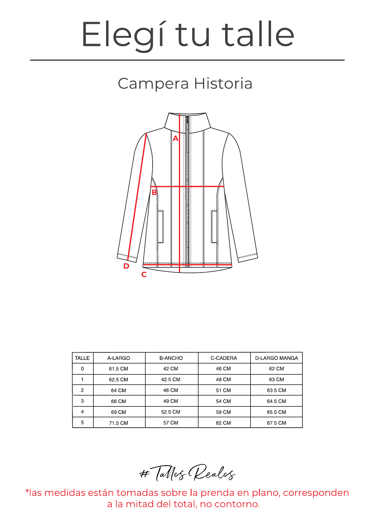 Guía de talles Campera Historia