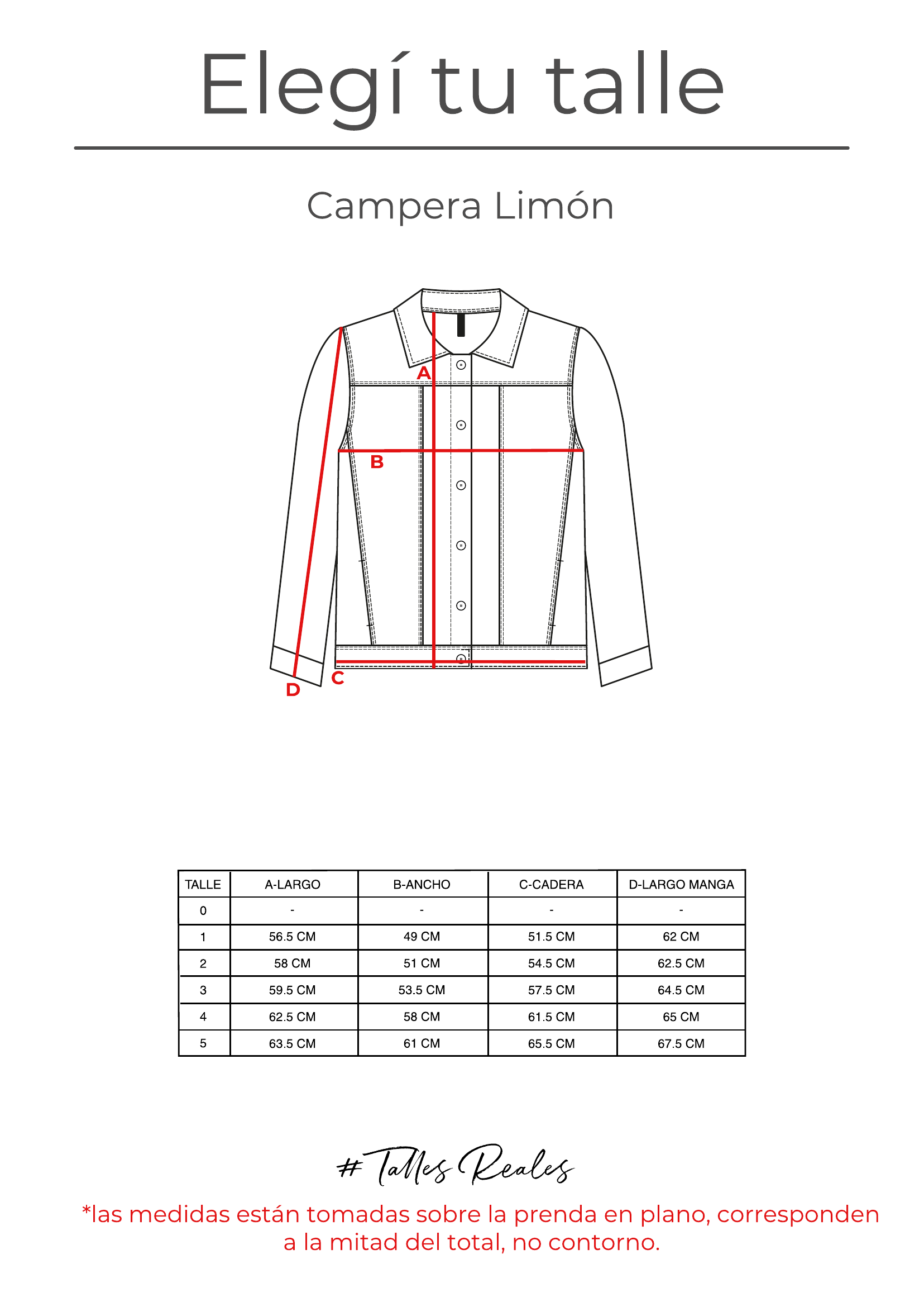 Guía de talles Campera Limón