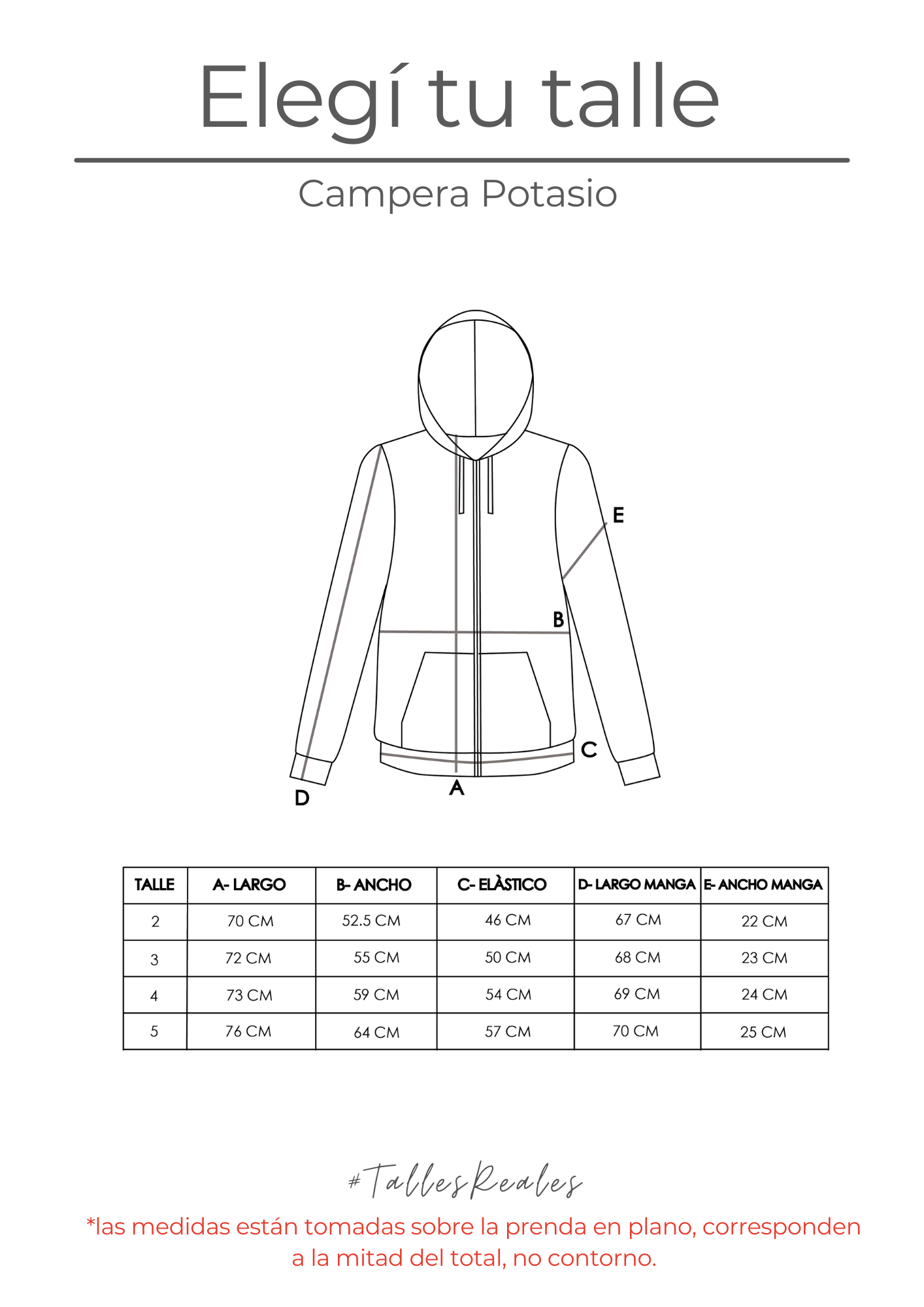 Guía de talles Campera Potasio
