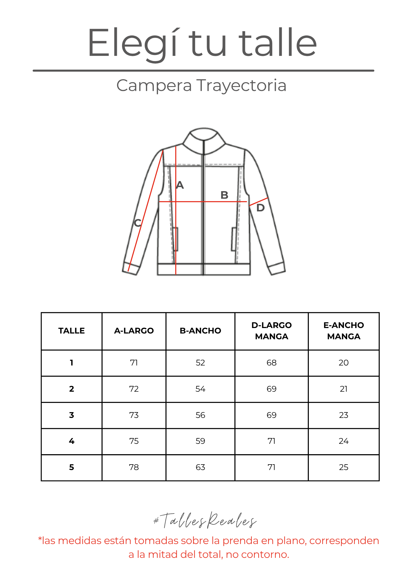 Guía de talles Campera Trayectoria