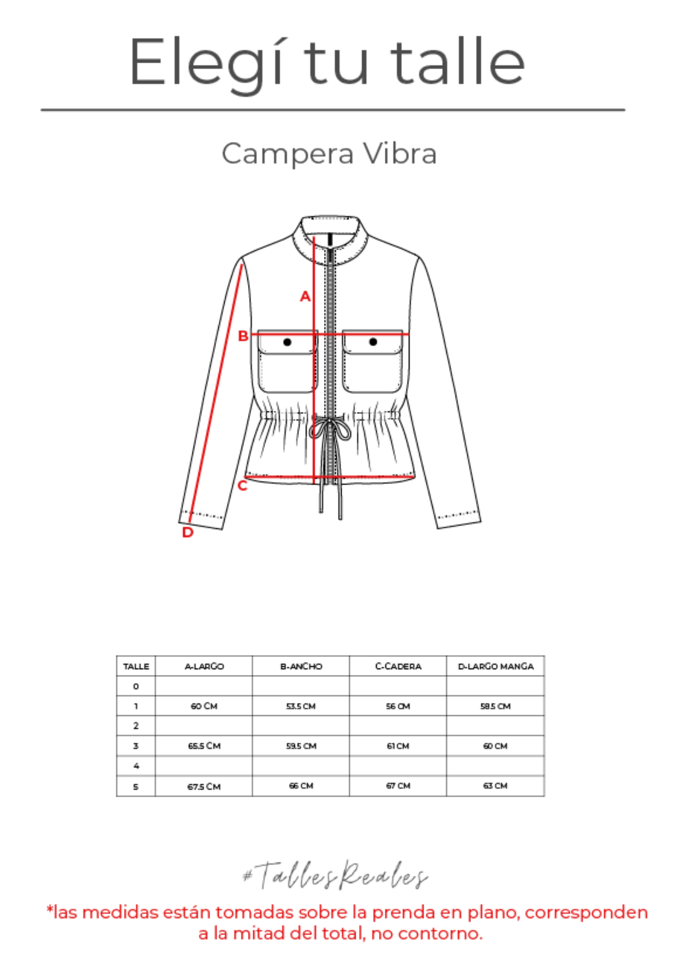 Guía de talles Chaqueta Vibra