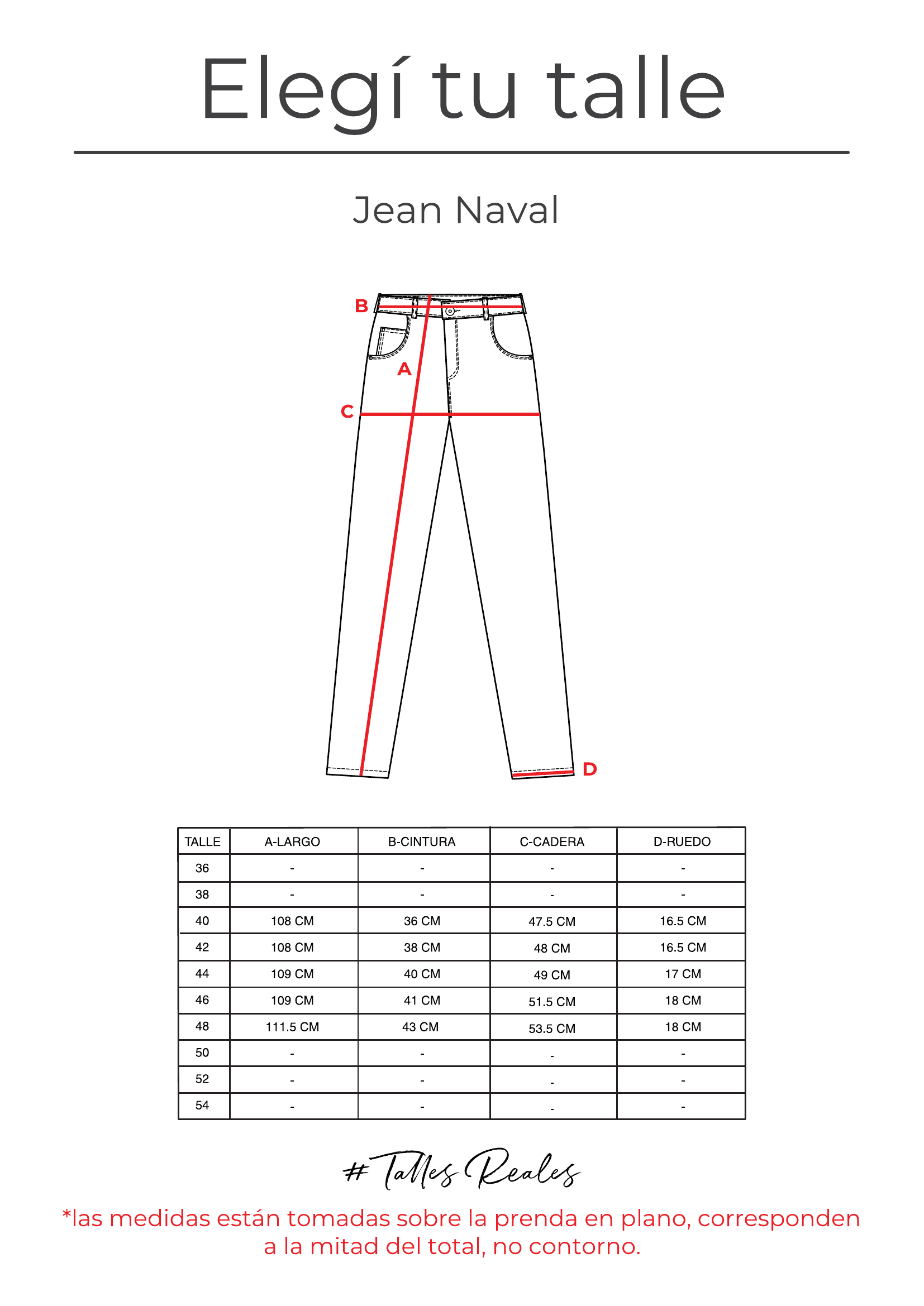 Guía de talles Jean Naval