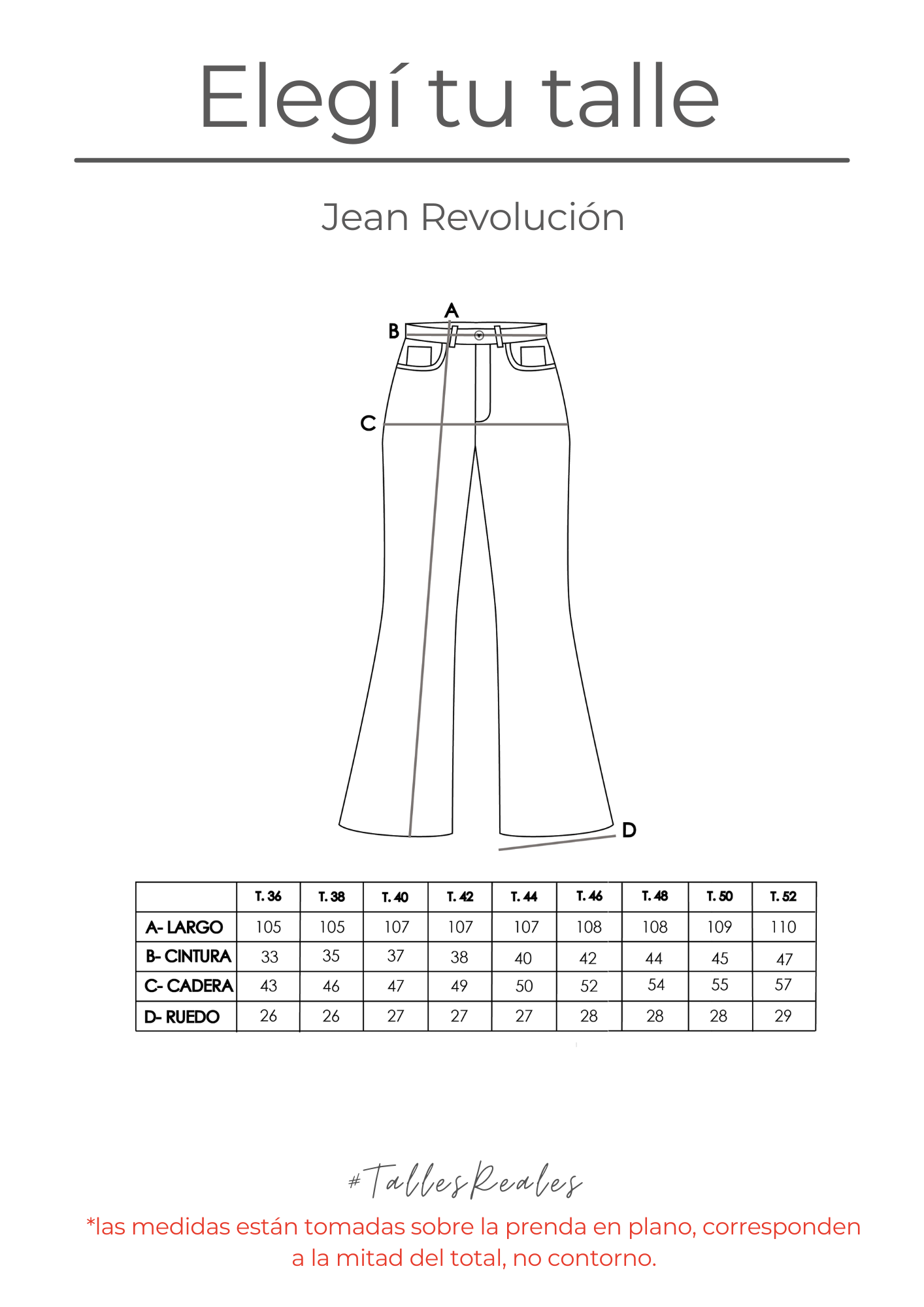 Guía de talles Jean Revolución
