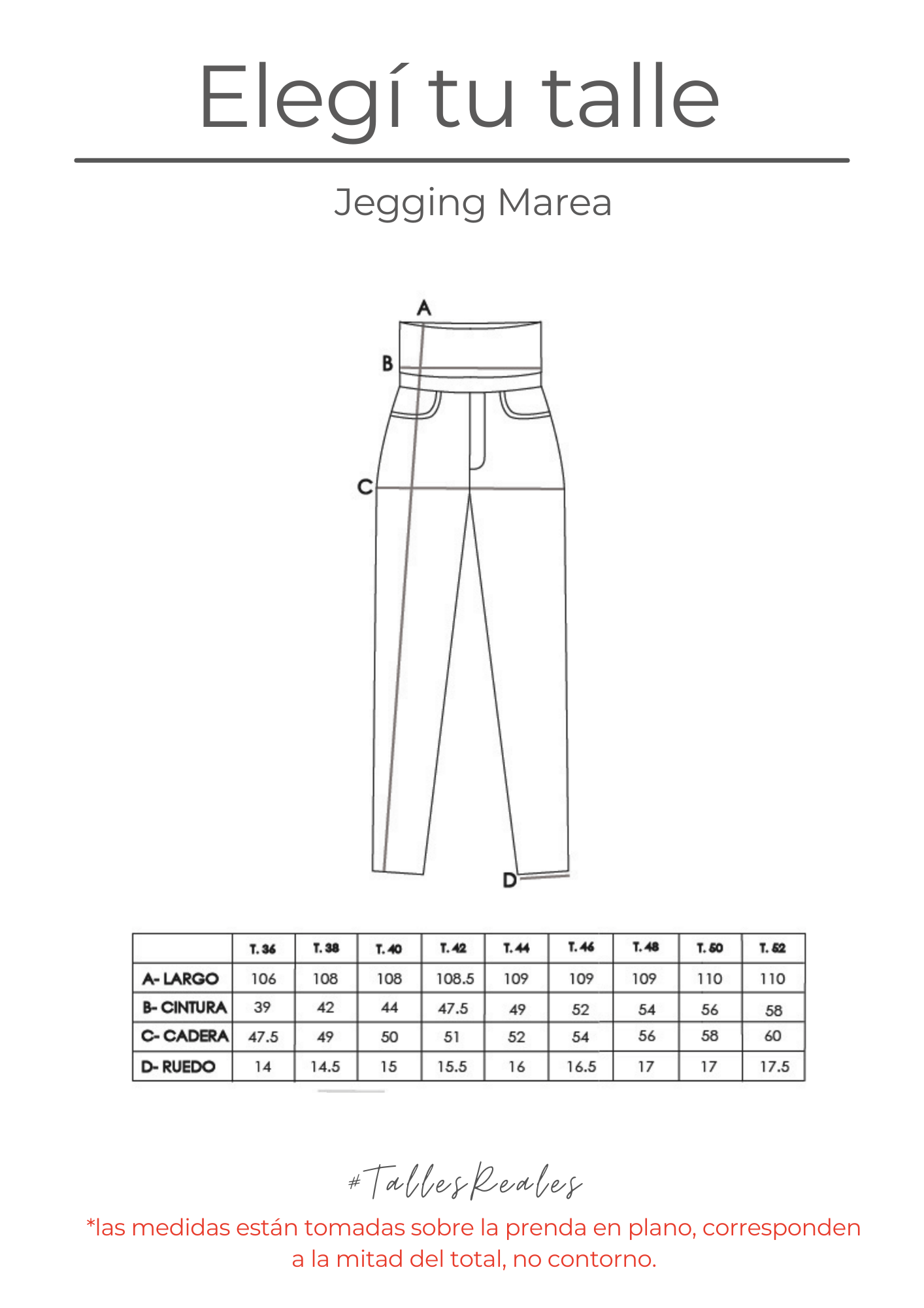 Guía de talles Jegging Marea