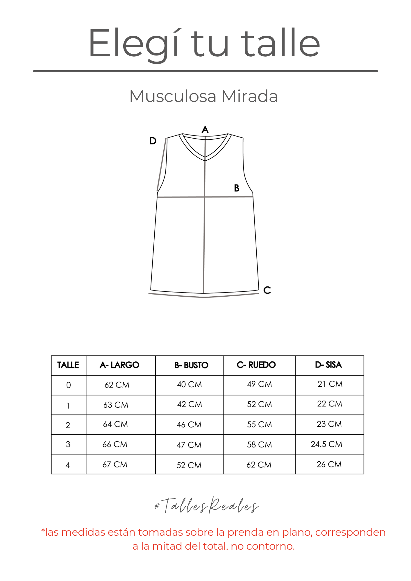 Guía de talles Musculosa Mirada