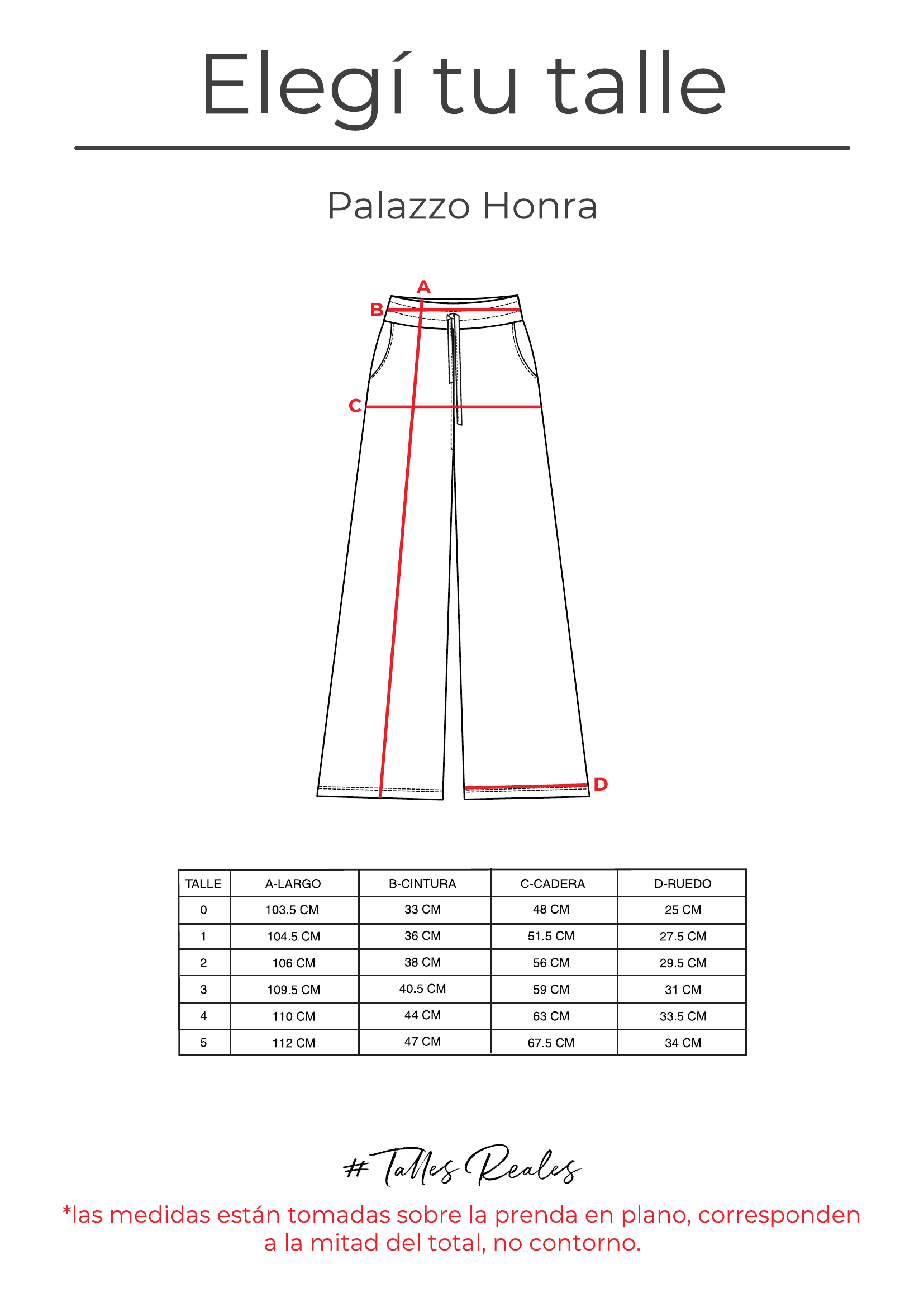 Guía de talles Palazzo Honra