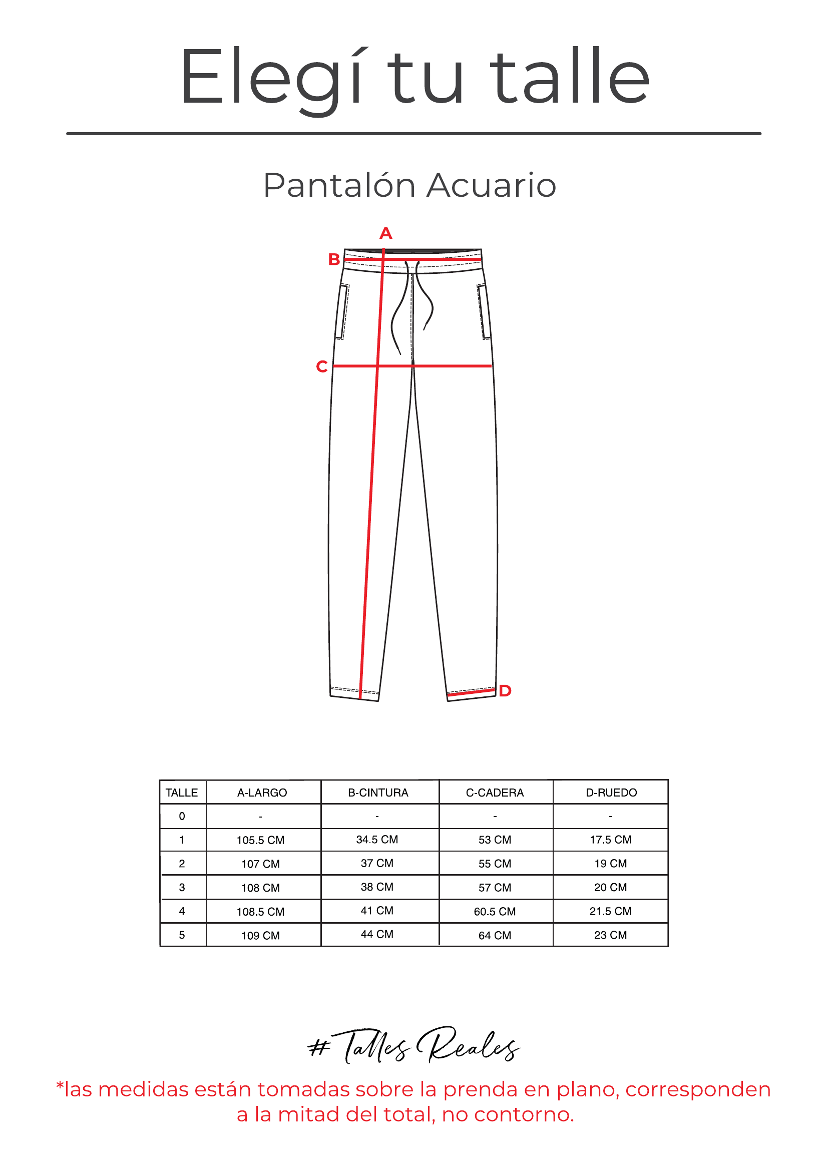 Guía de talles Pantalón Acuario