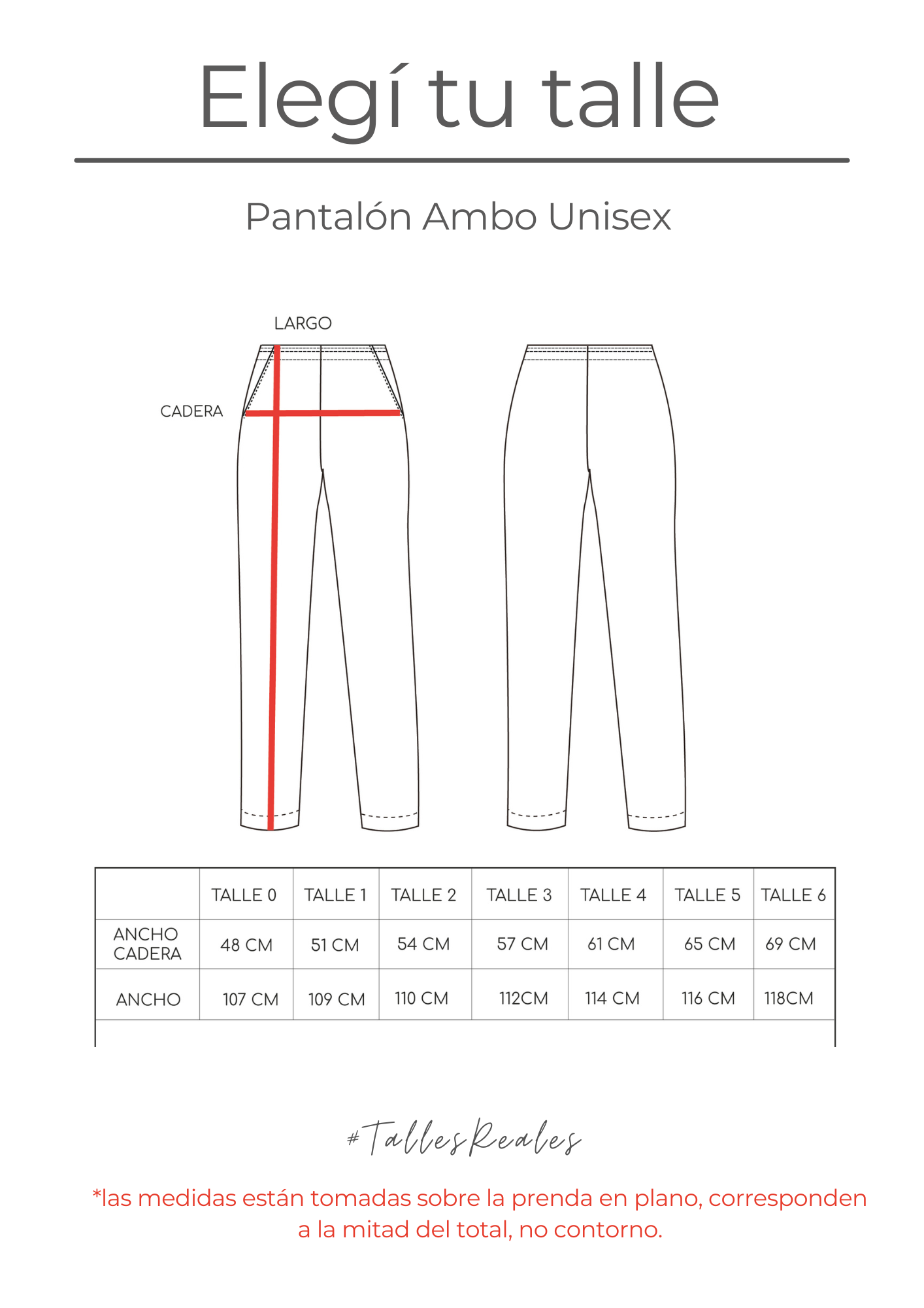 Guía de talles Pantalón Ambo Unisex