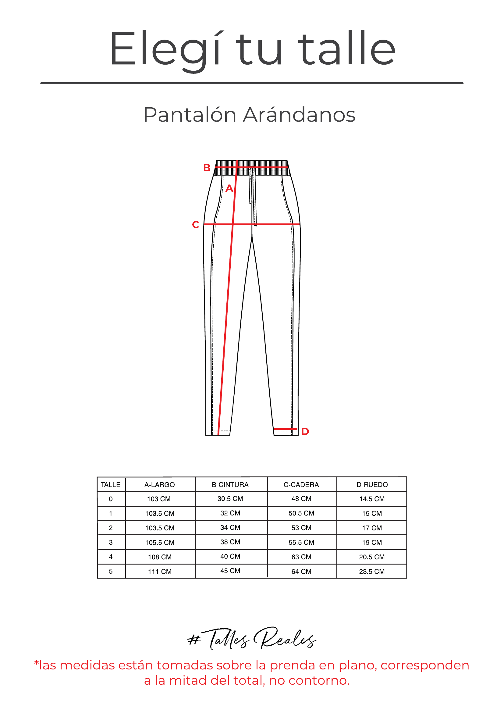 Guía de talles Pantalón Arándanos