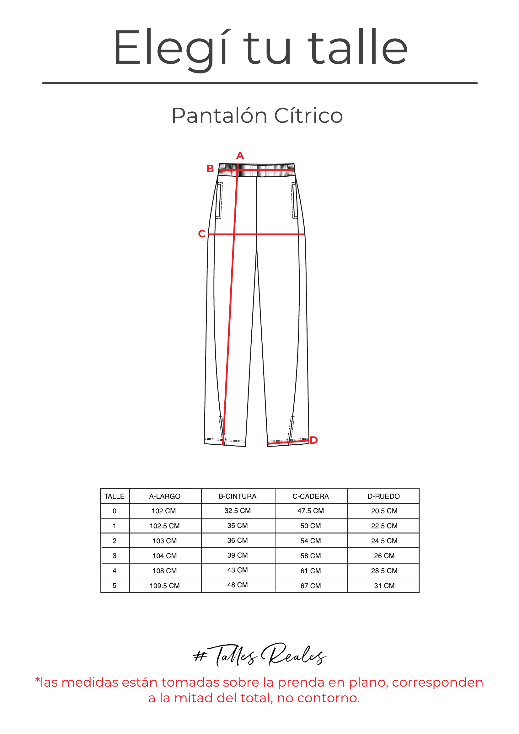 Guía de talles Pantalón Cítrico