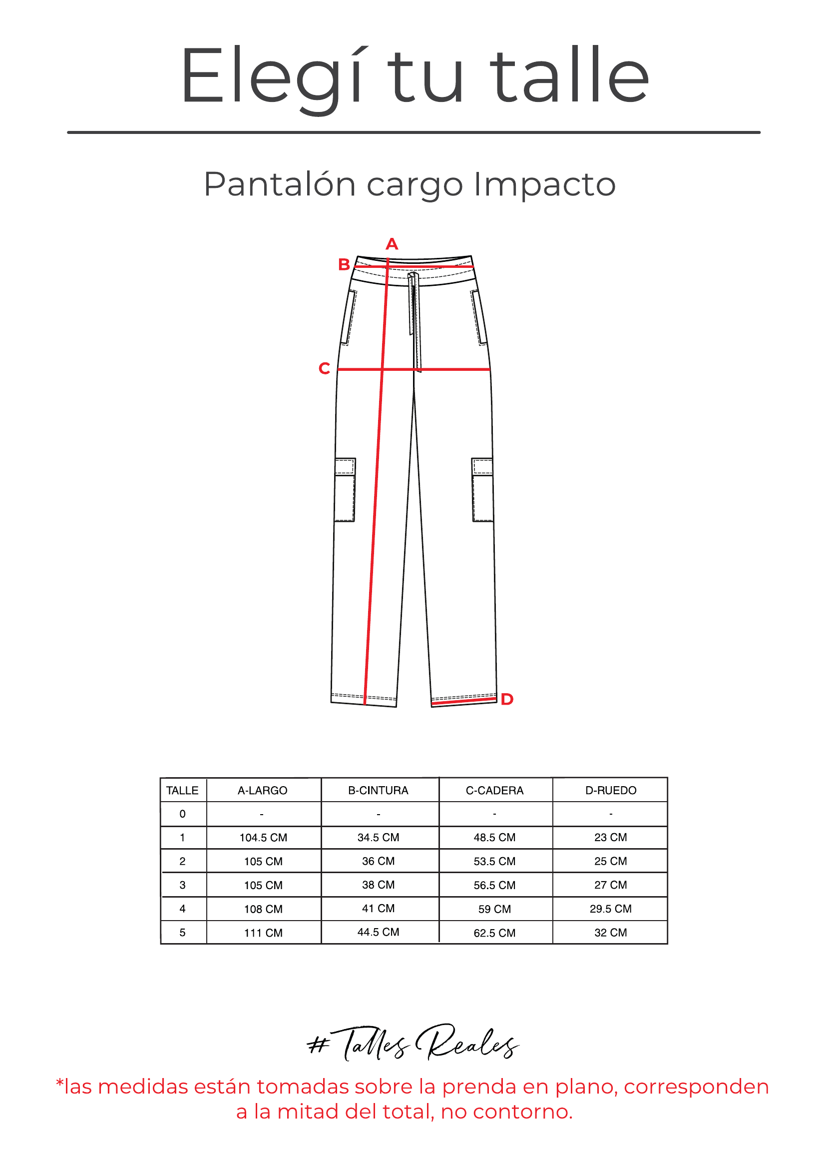 Guía de talles Pantalón Cargo Impacto
