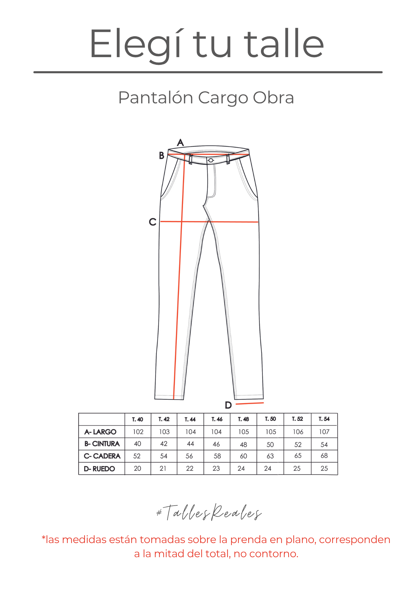 Guía de talles Pantalón Cargo Obra