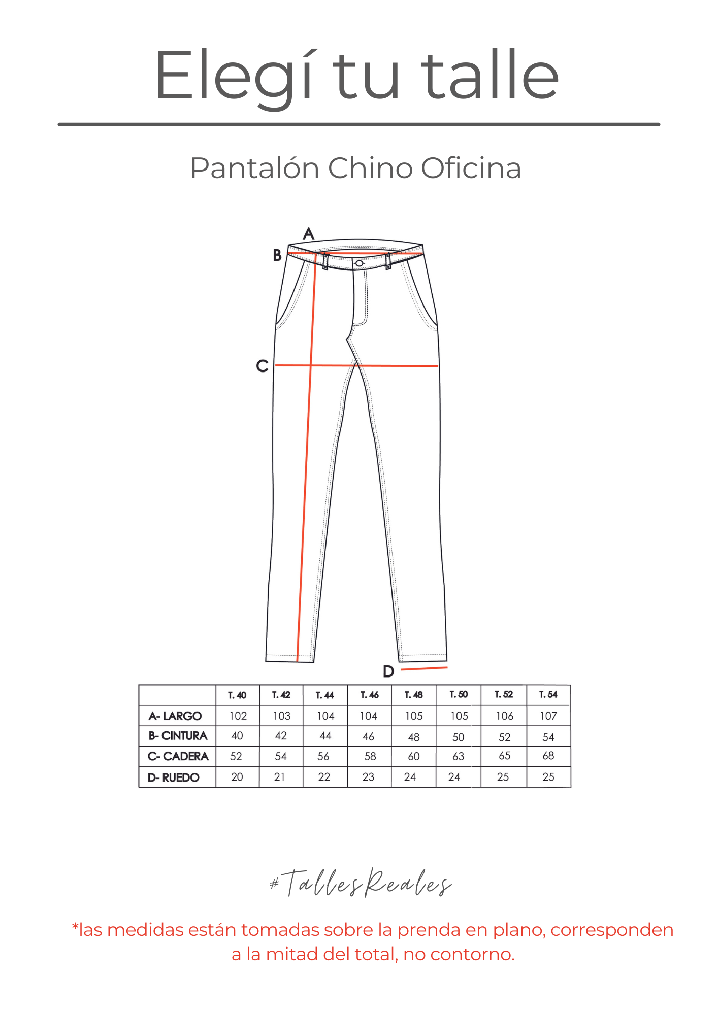 Guía de talles Pantalón Chino Oficina
