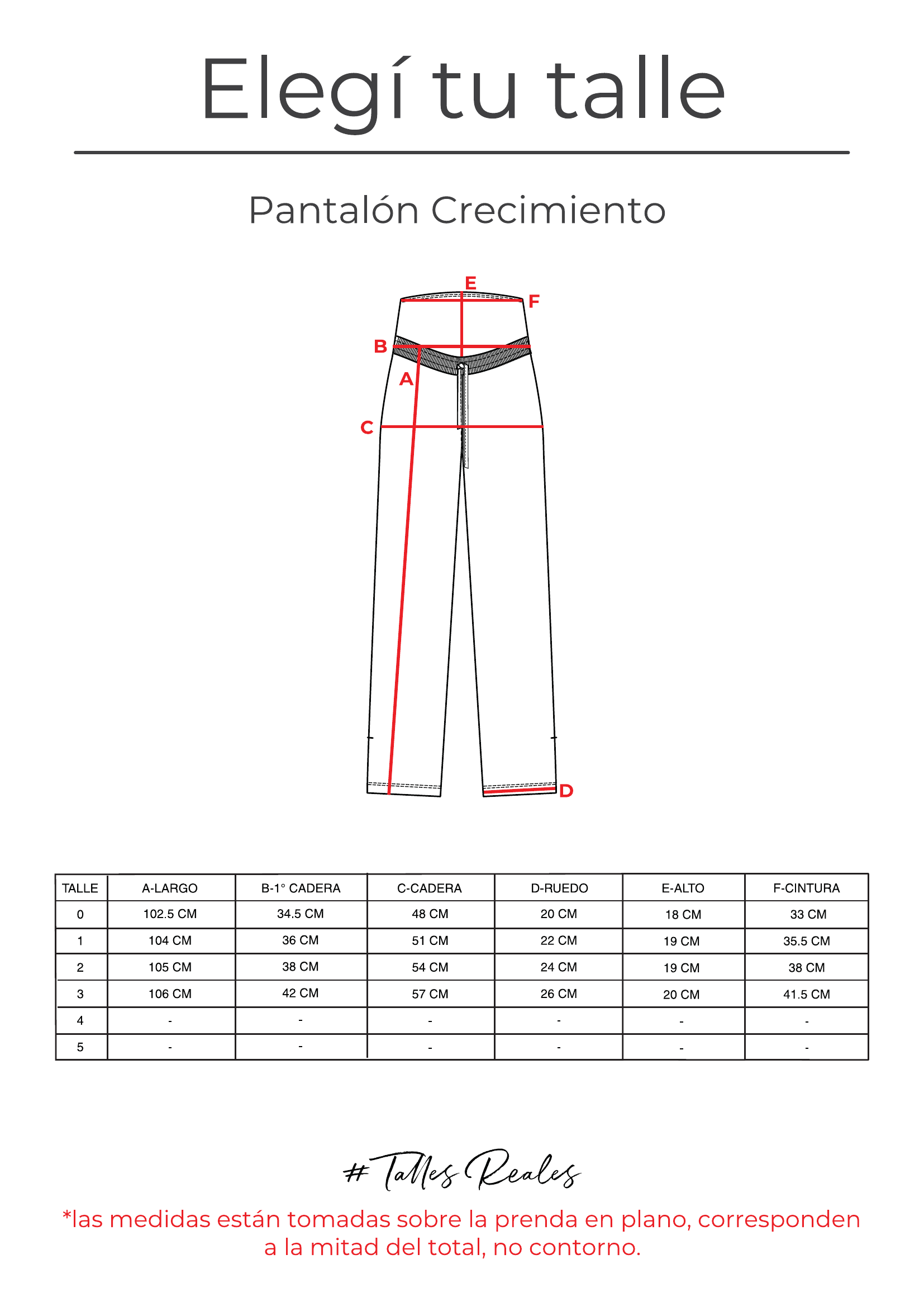 Guía de talles Pantalón Crecimiento