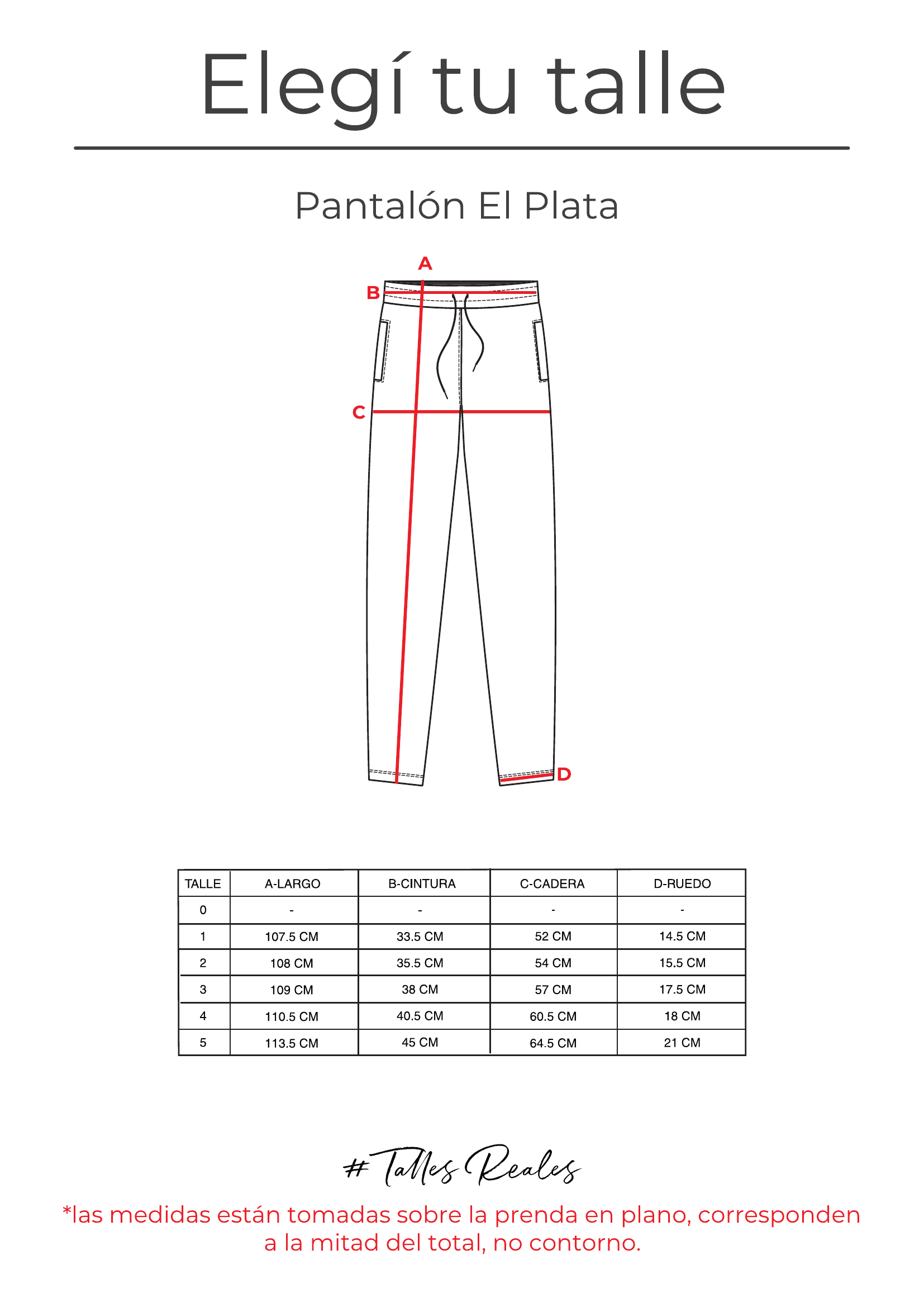 Guía de talles Pantalón El Plata