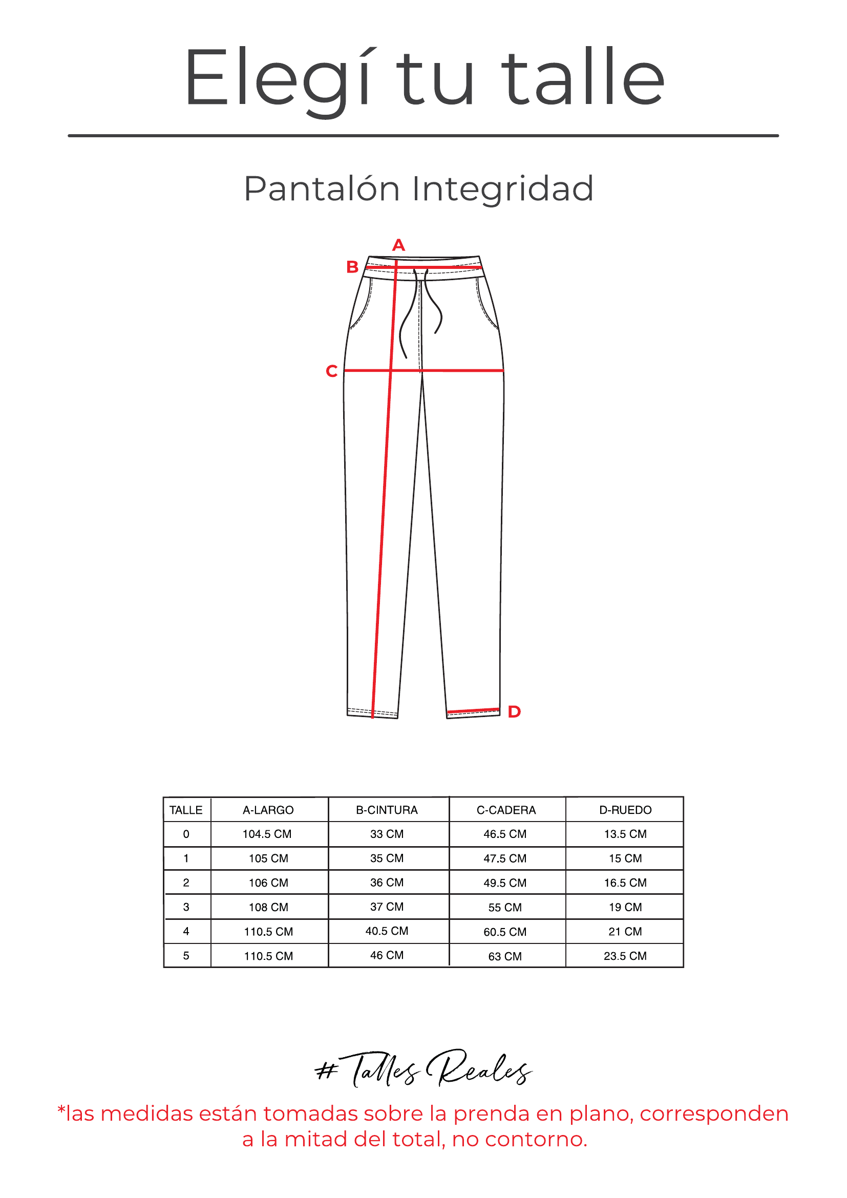 Guía de talles Pantalón Integridad