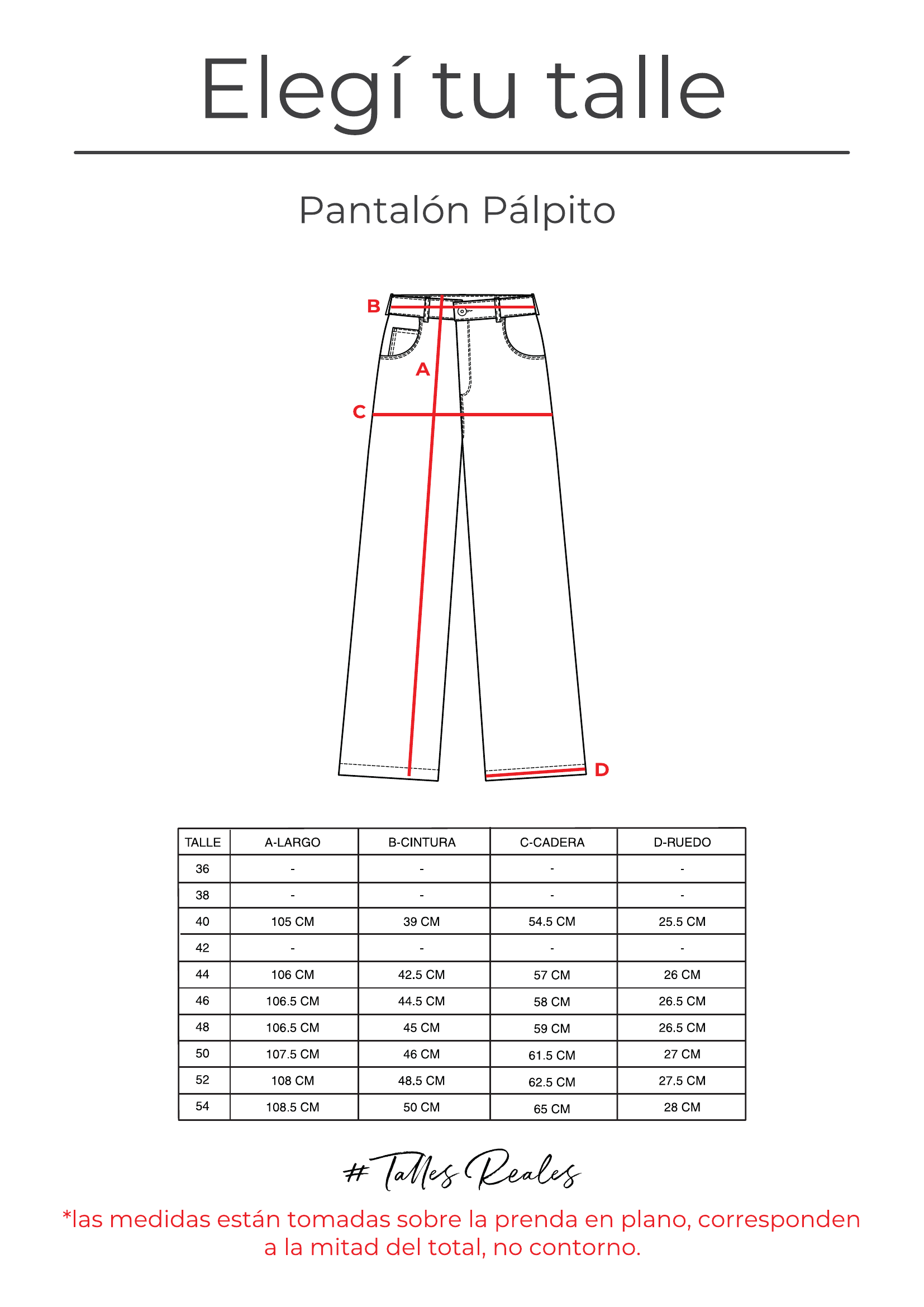 Guía de talles Pantalón Pálpito