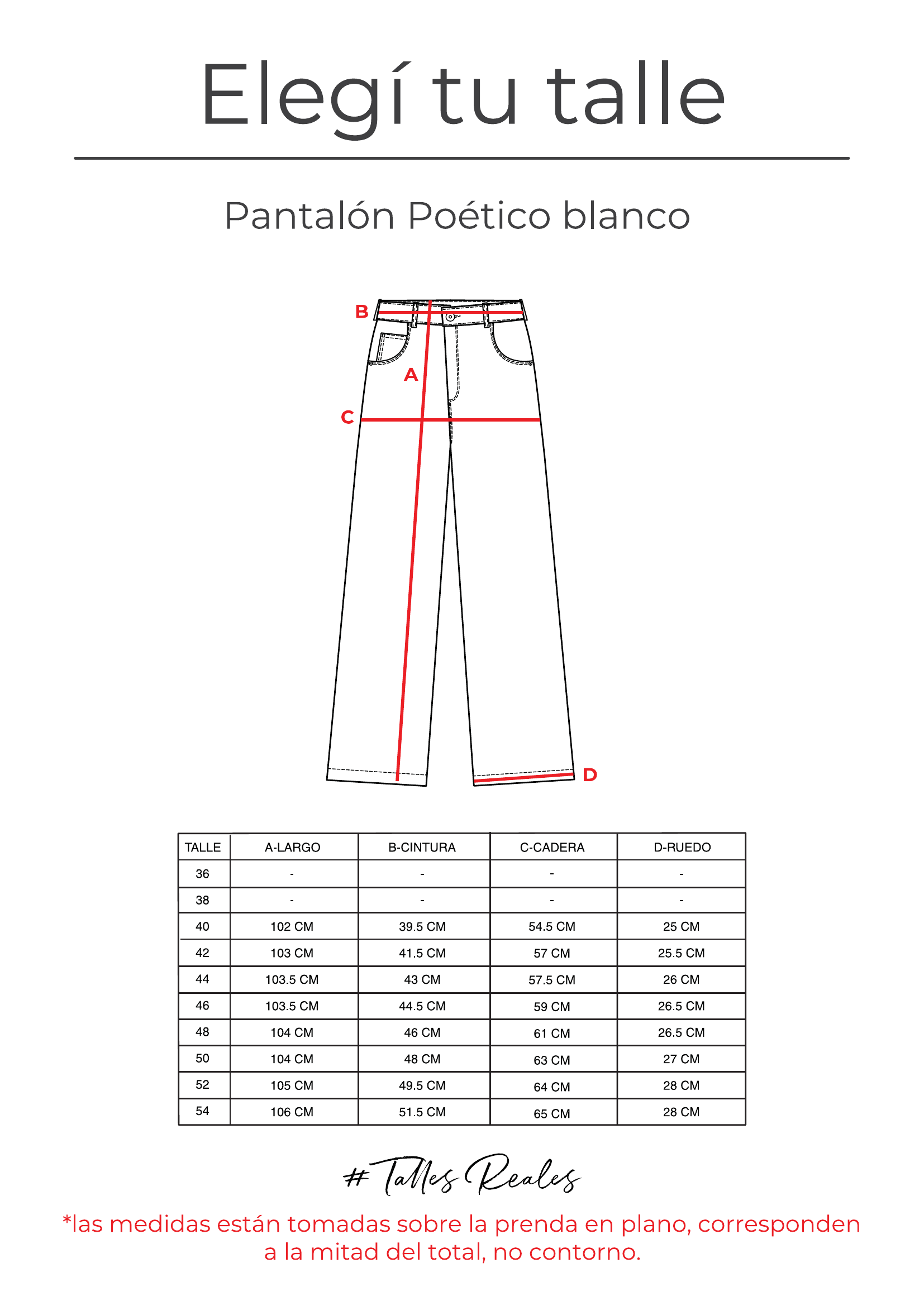 Guía de talles Pantalón Poético