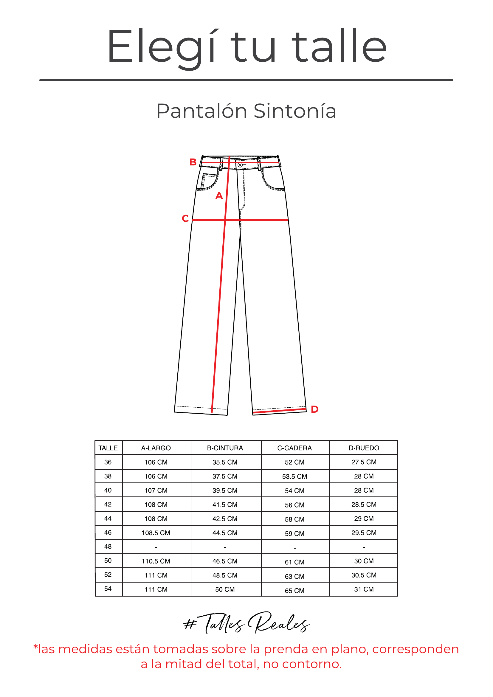 Guía de talles Pantalón Sintonía