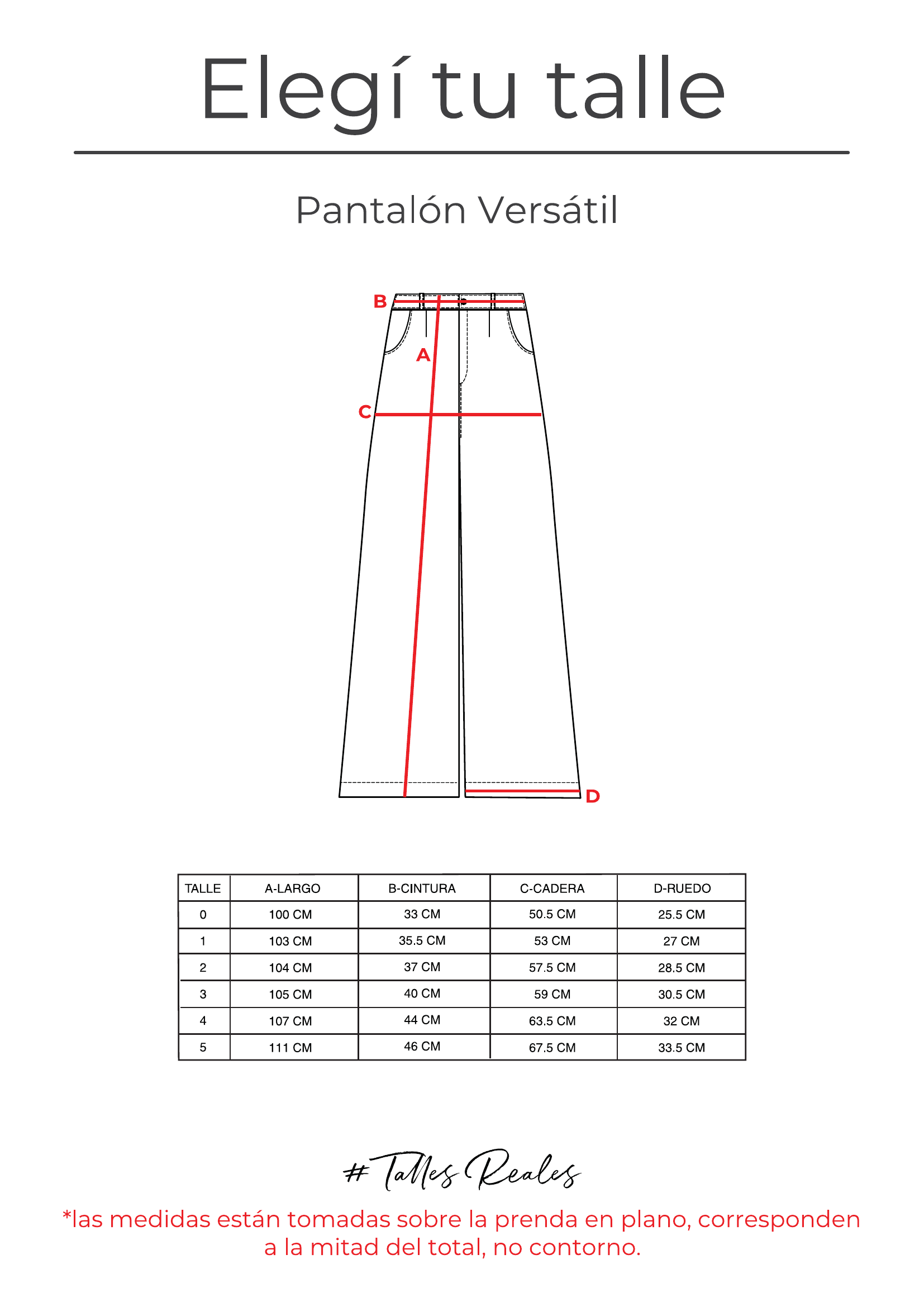 Guía de talles Pantalón Versátil