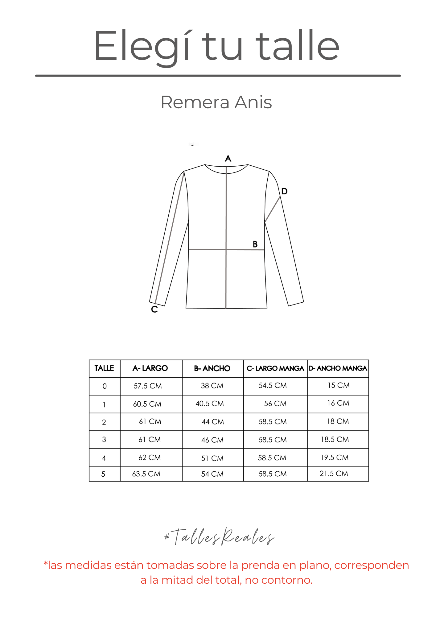 Guía de talles Remera Anís