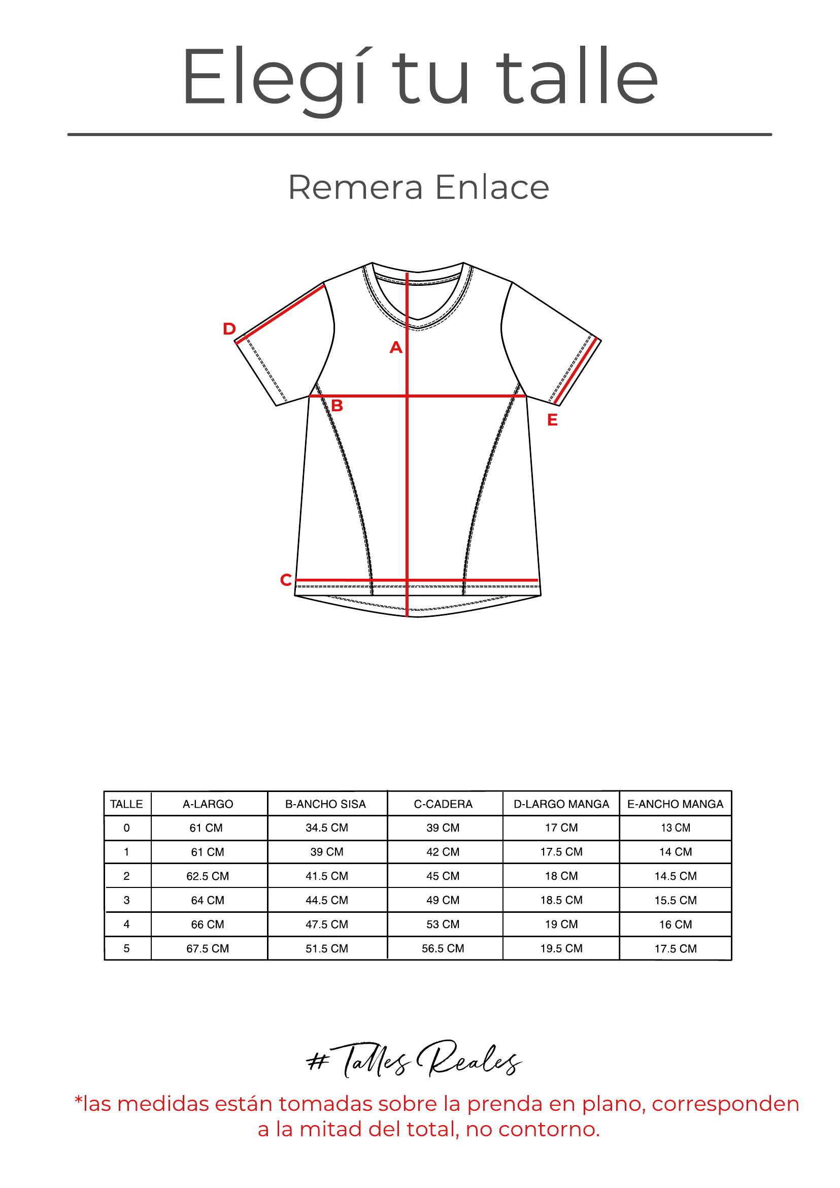 Guía de talles Remera Enlace