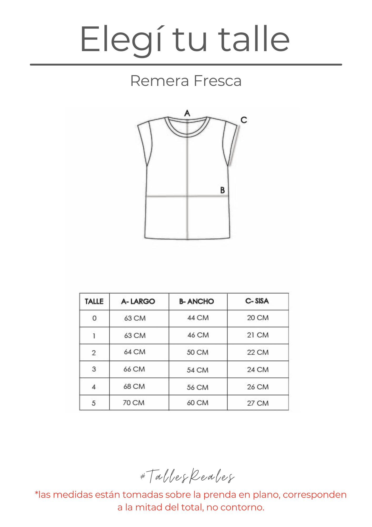 Guía de talles Remera Fresca