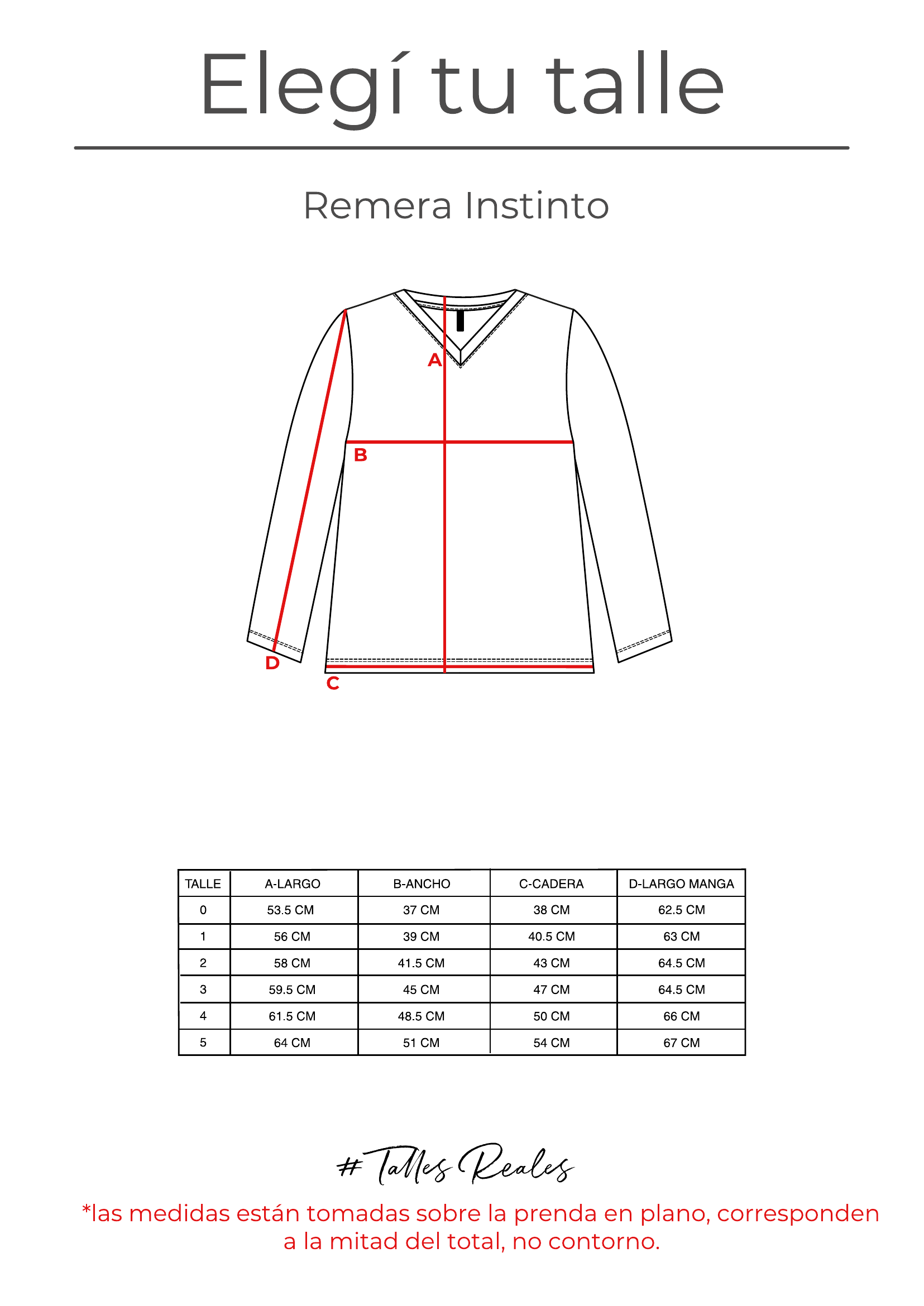 Guía de talles Remera Instinto